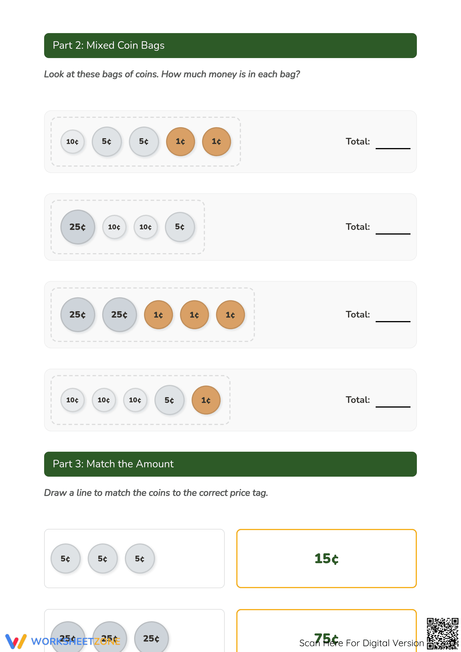 Printable Counting Coins Worksheet | Grade 2 Math - Page 2