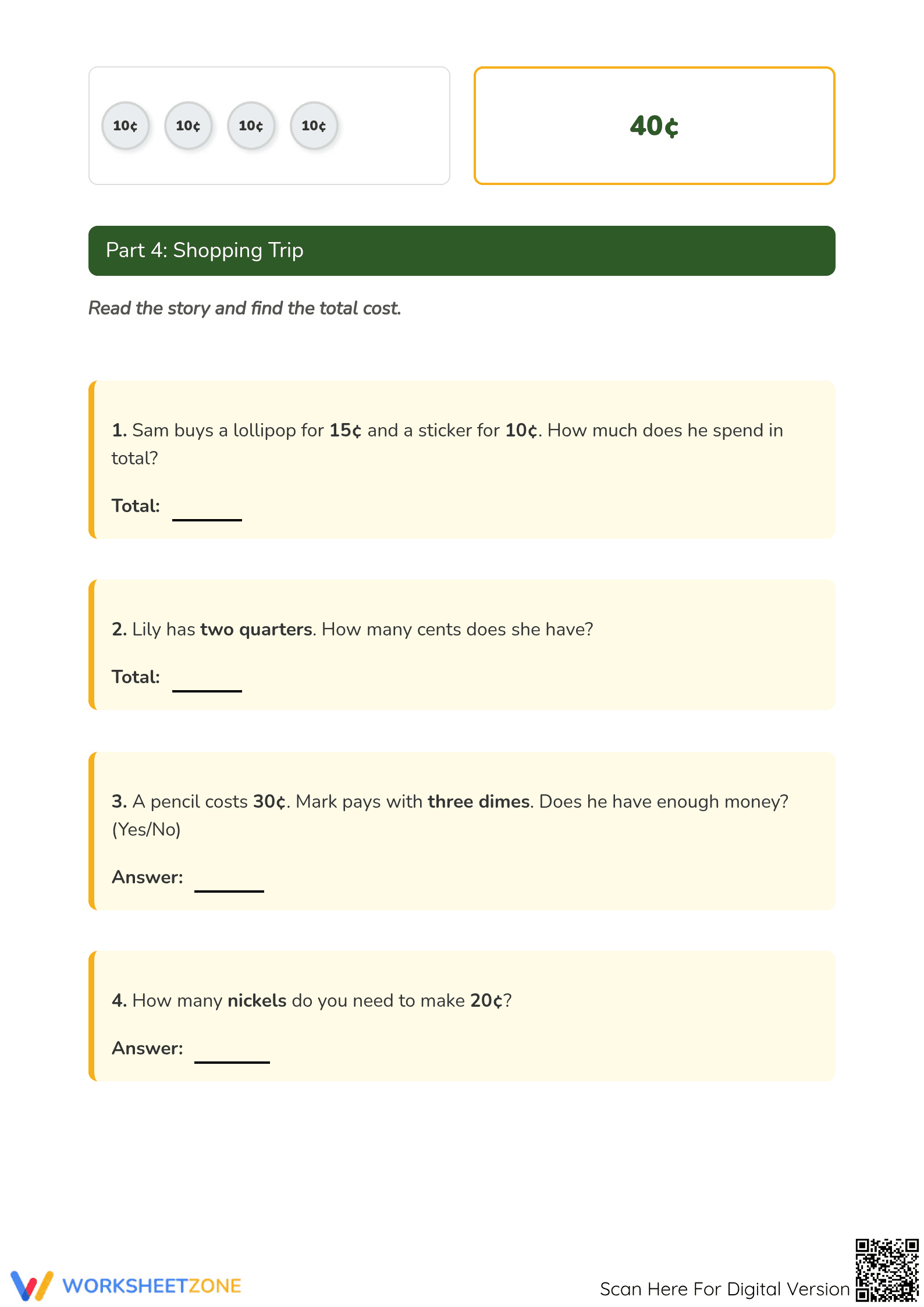 Printable Counting Coins Worksheet | Grade 2 Math - Page 3