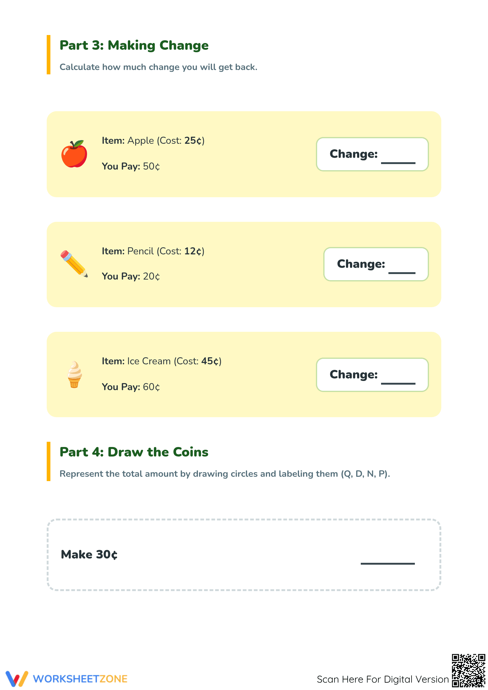 Printable Counting and Comparing Coins for Grade 2 Math - Page 3