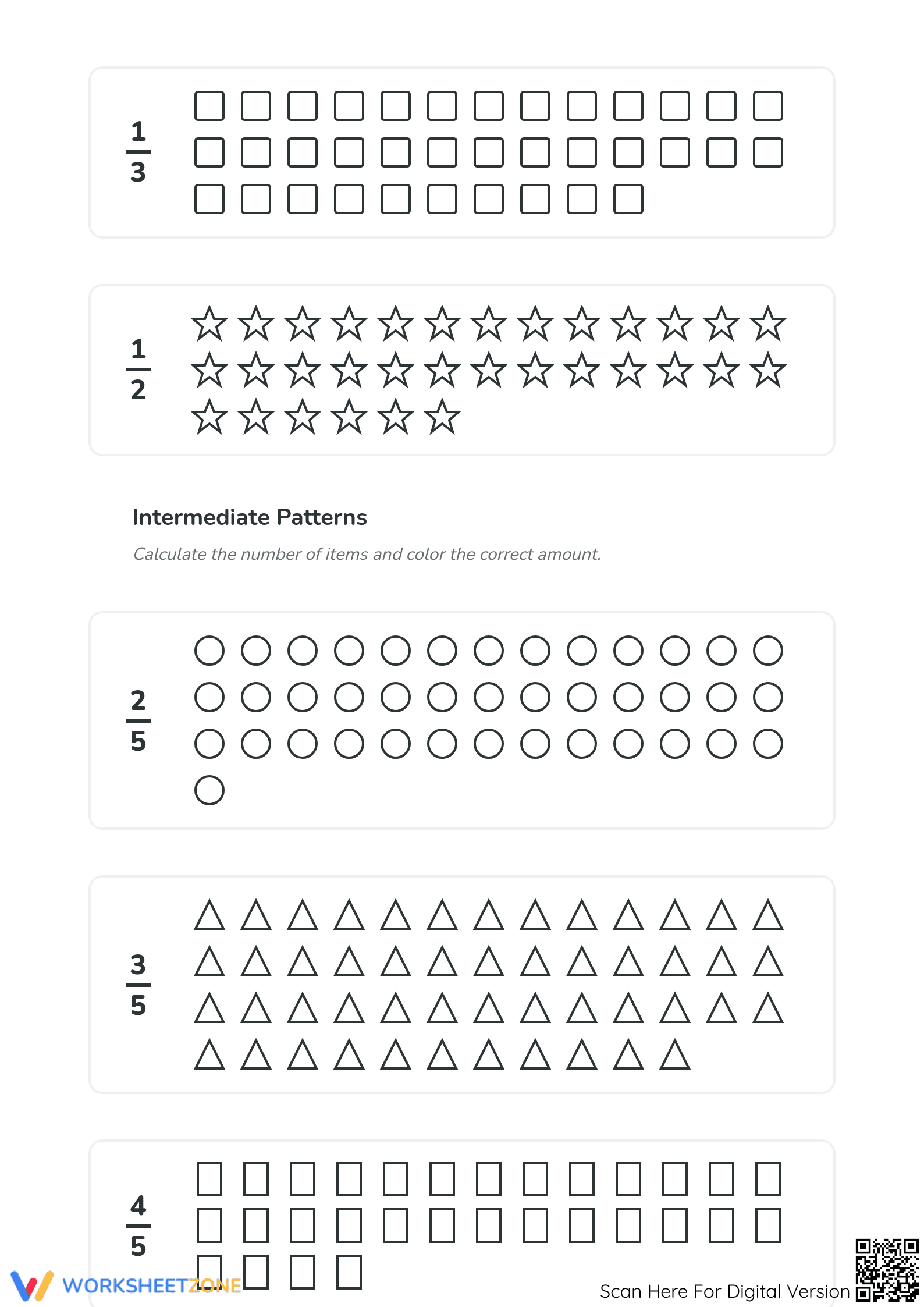 Printable Worksheet: Modeling Fractions with Shapes | Grades 3-5 - Page 2