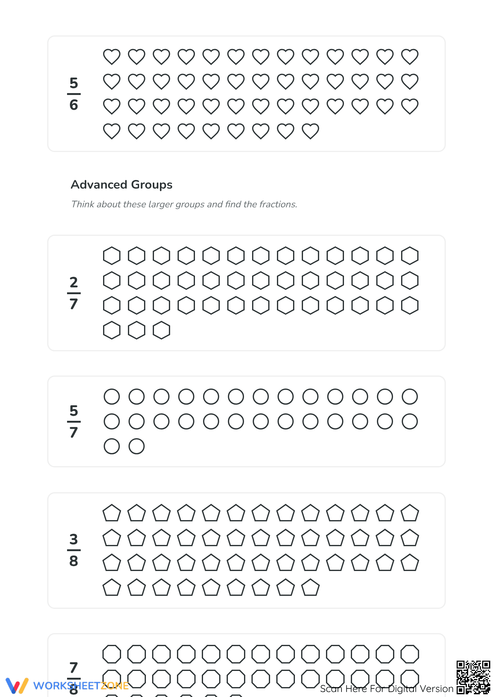 Printable Worksheet: Modeling Fractions with Shapes | Grades 3-5 - Page 3
