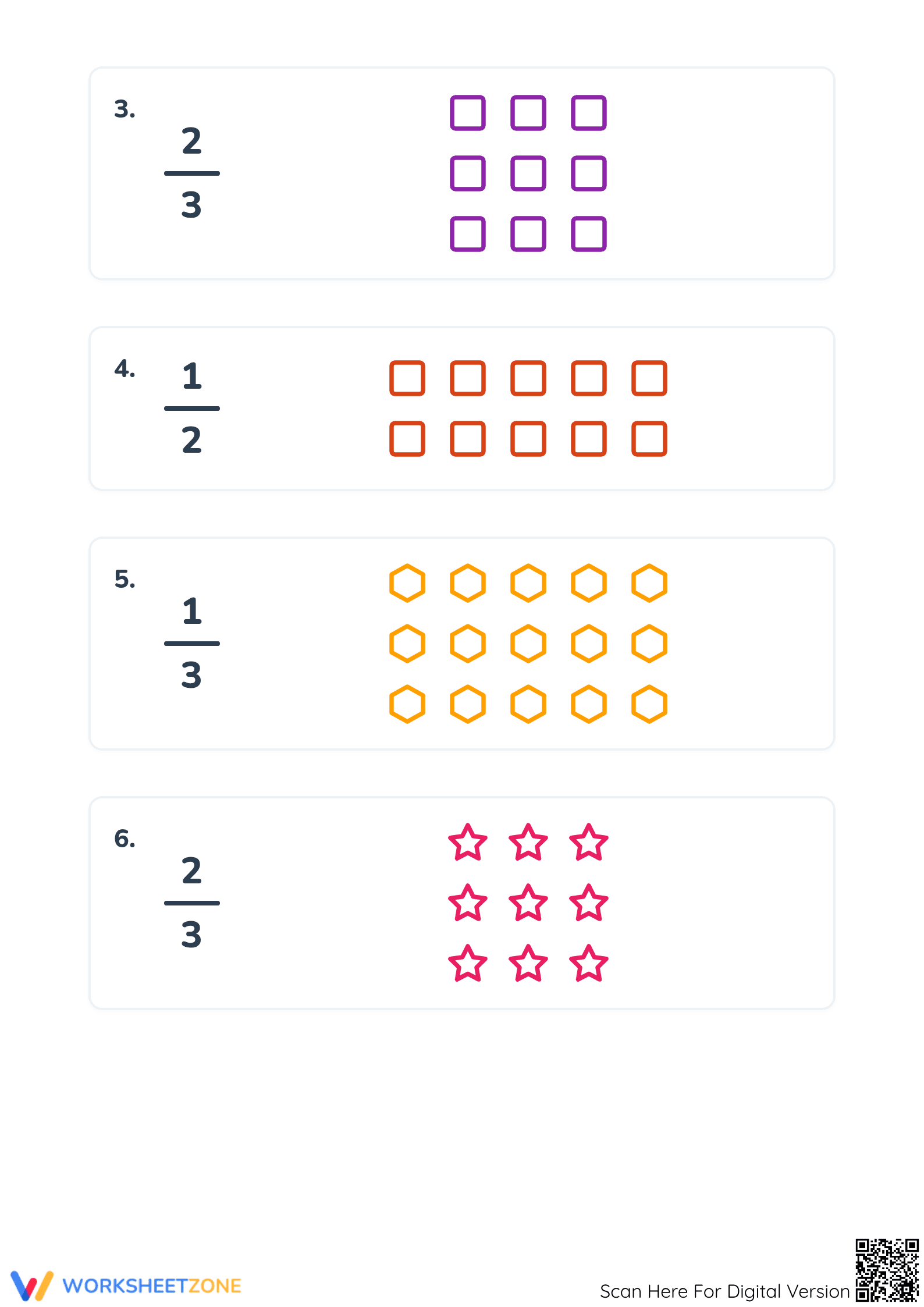 Printable Modeling Fractions with Groups of Shapes Worksheet - Page 2