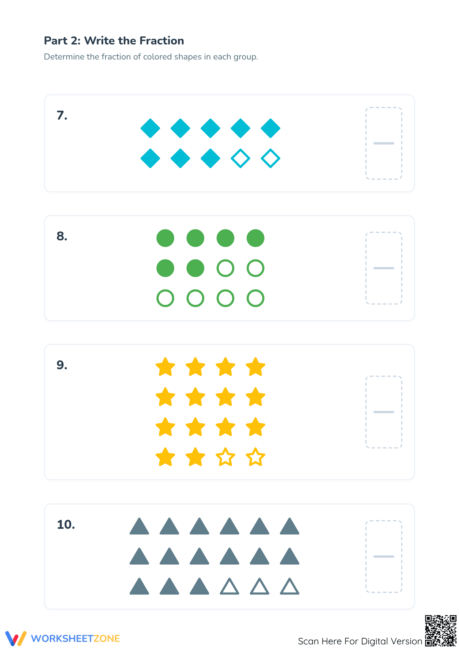 Printable Modeling Fractions with Groups of Shapes Worksheet - Page 3
