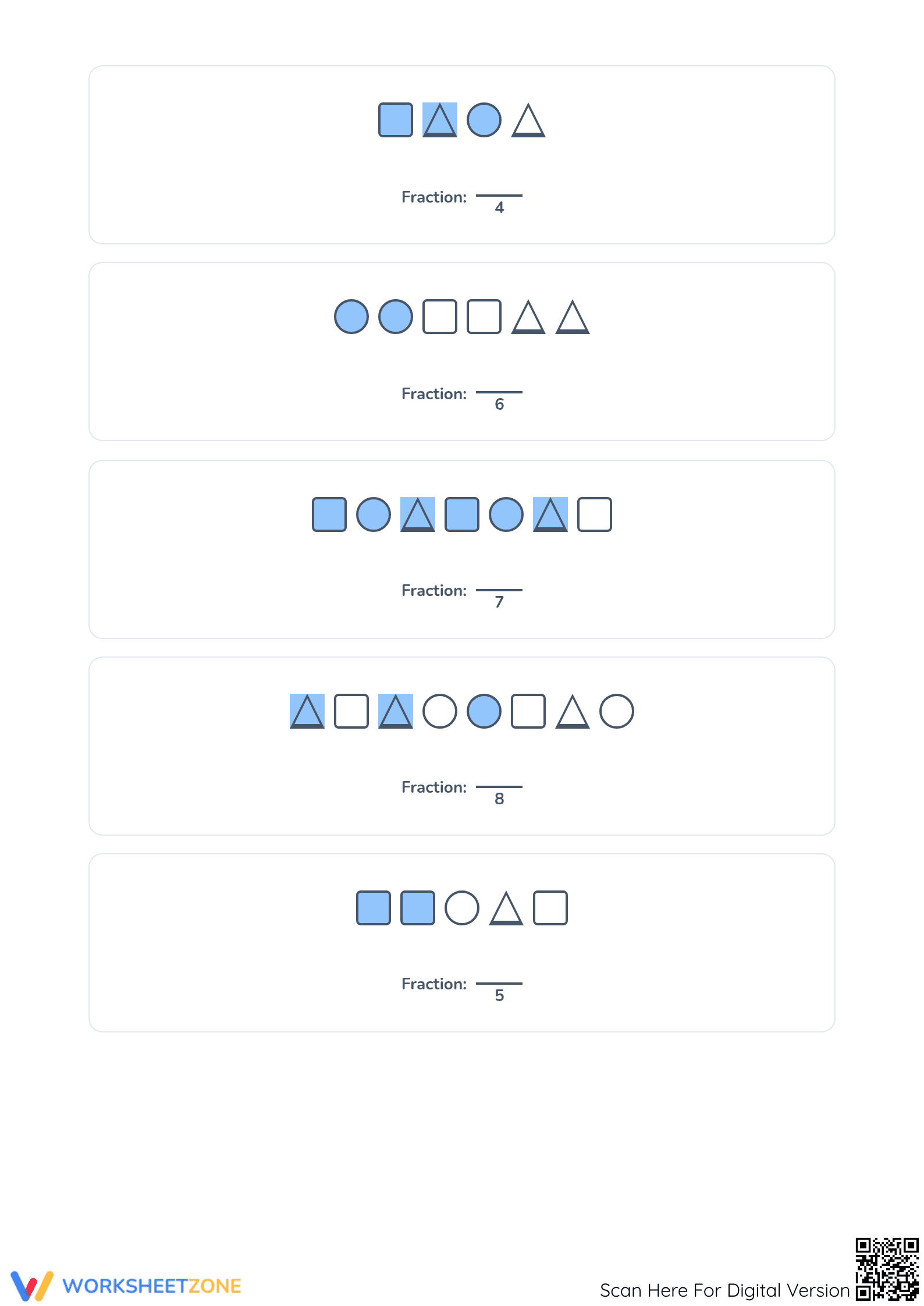 Printable Modeling Fractions Worksheet: Groups of Shapes - Page 4