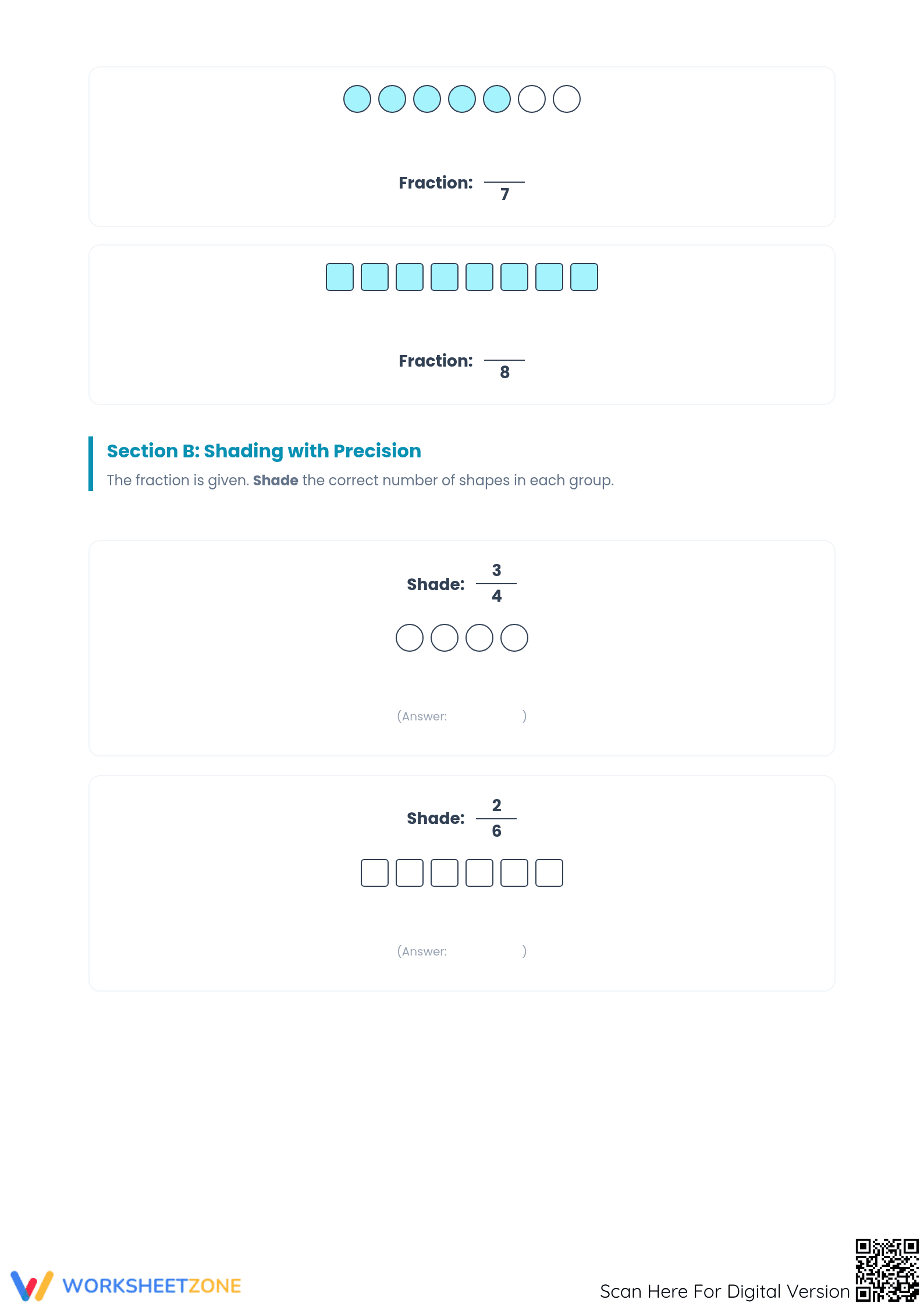 Modeling Fractions Worksheet | Grade 3-5 Printable Math - Page 3