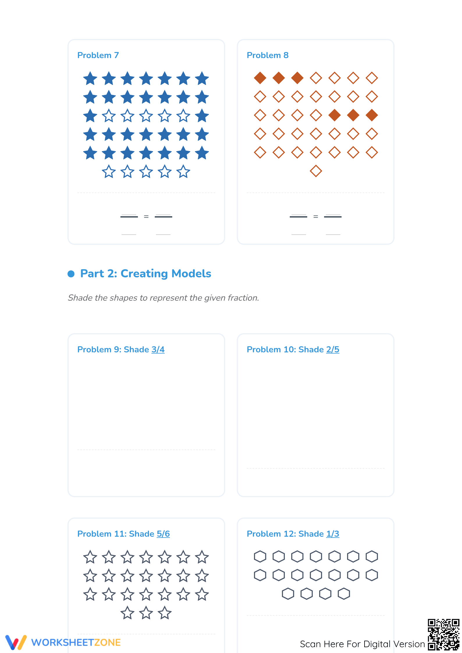 Printable Modeling Fractions with Shapes - Grade 3 Aligned - Page 3