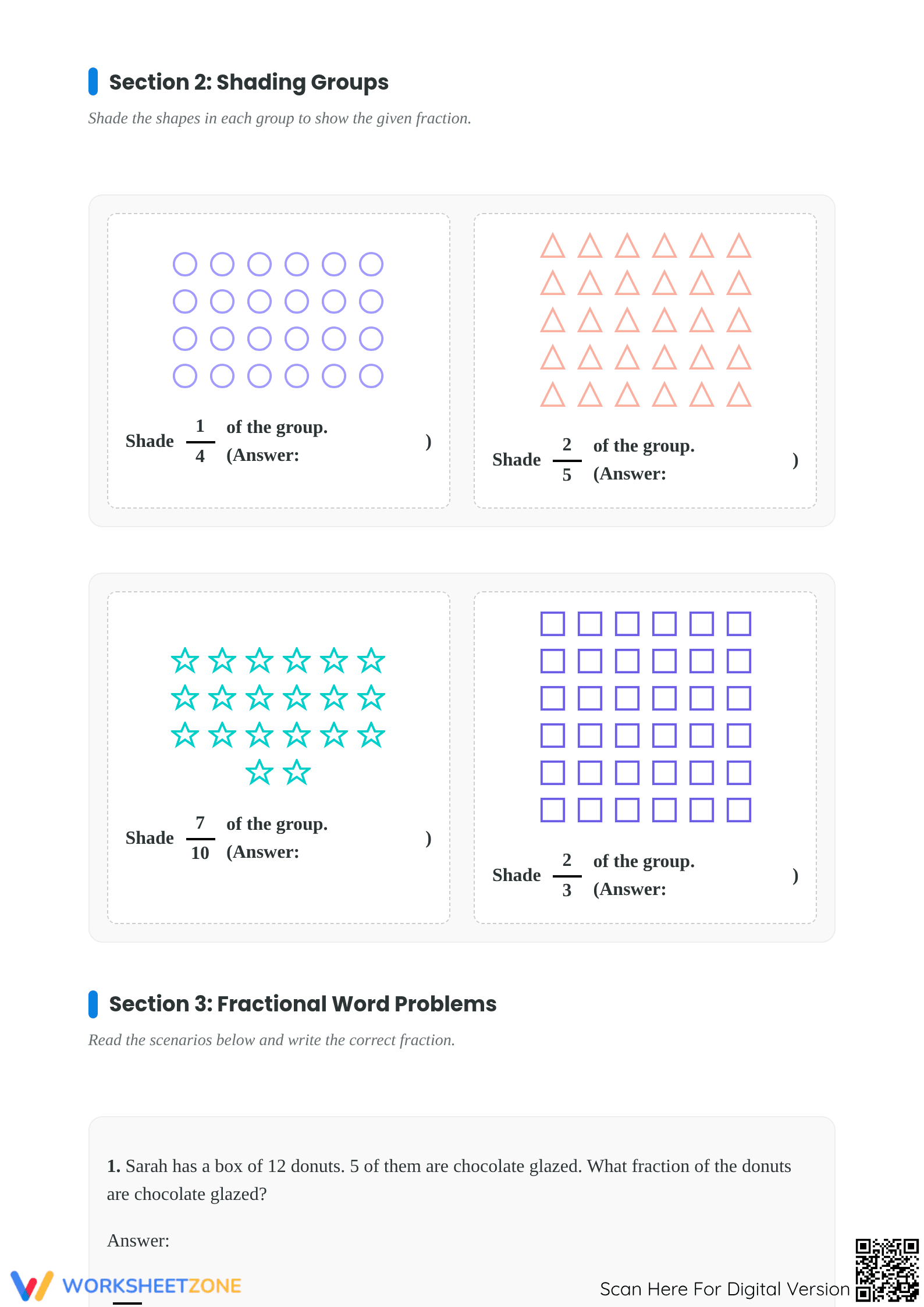 Essential Grade 3 Fractions as Parts of a Set Worksheet - Page 2