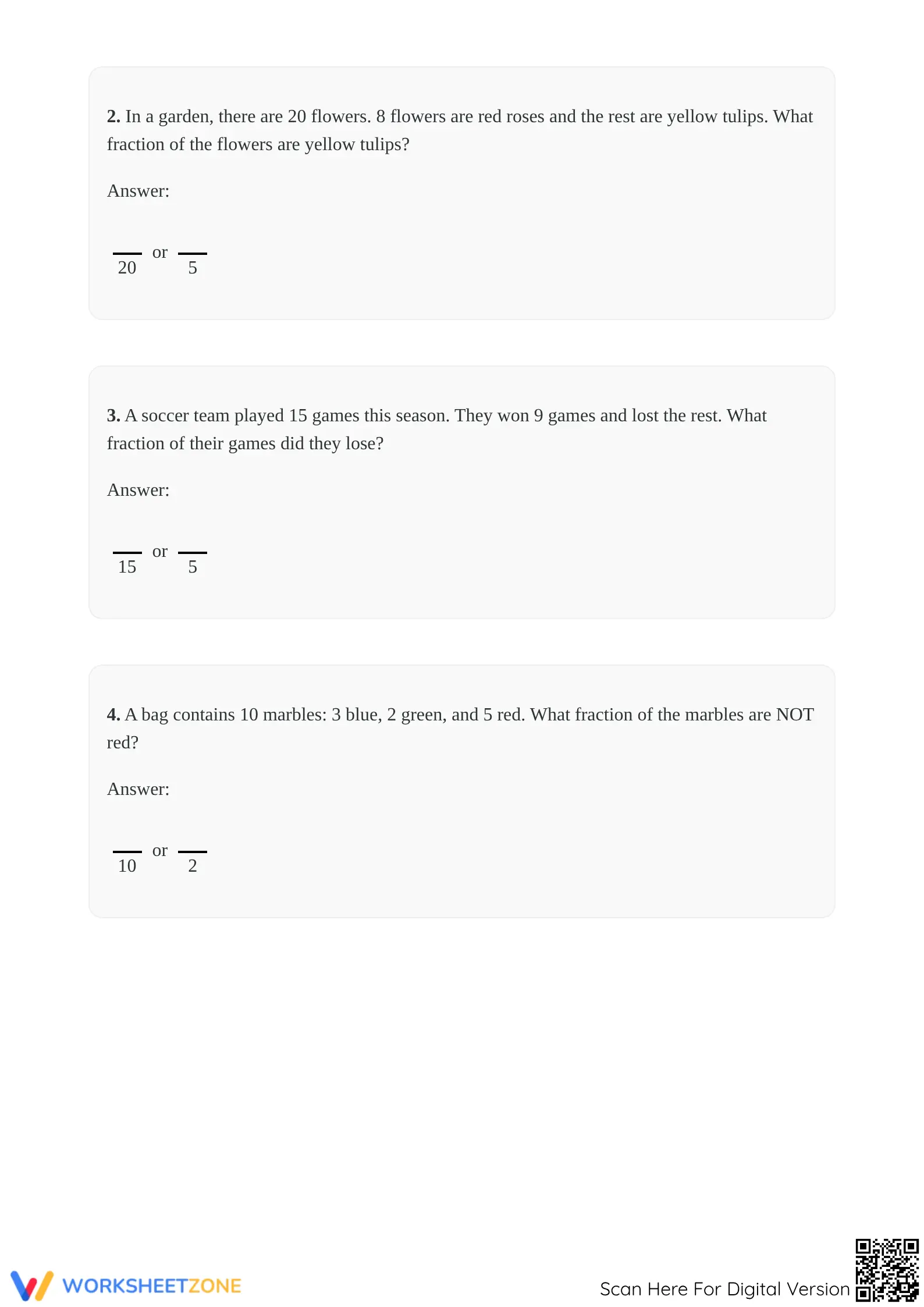 Essential Grade 3 Fractions as Parts of a Set Worksheet - Page 3