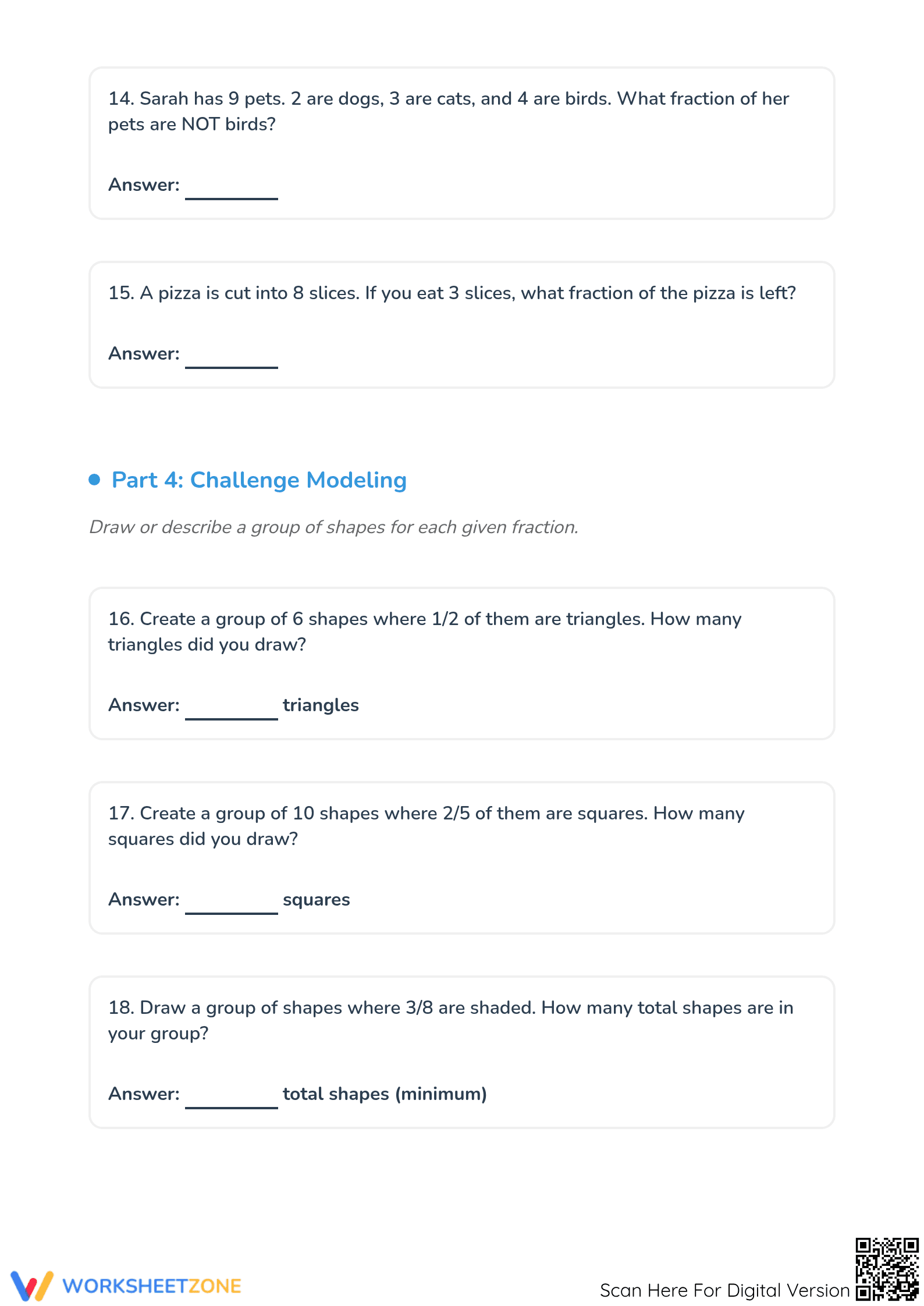 Printable Modeling Fractions Worksheet | Grade 3 Aligned - Page 5