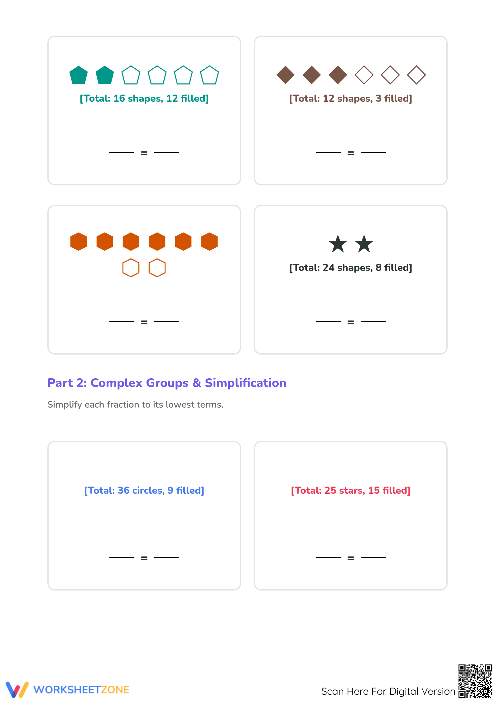 Modeling Fractions: Parts of a Group Printable Worksheet - Page 2
