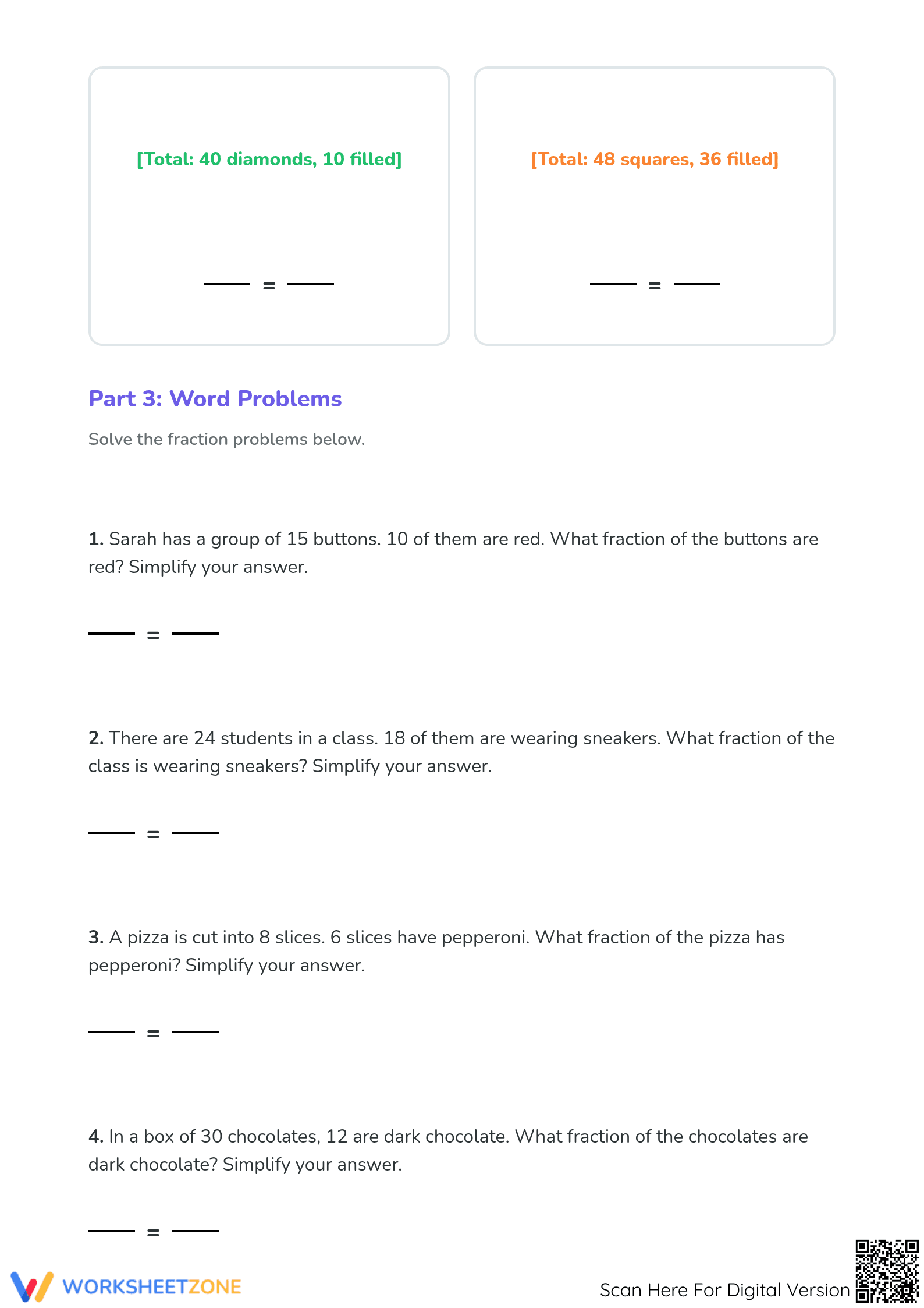 Modeling Fractions: Parts of a Group Printable Worksheet - Page 3