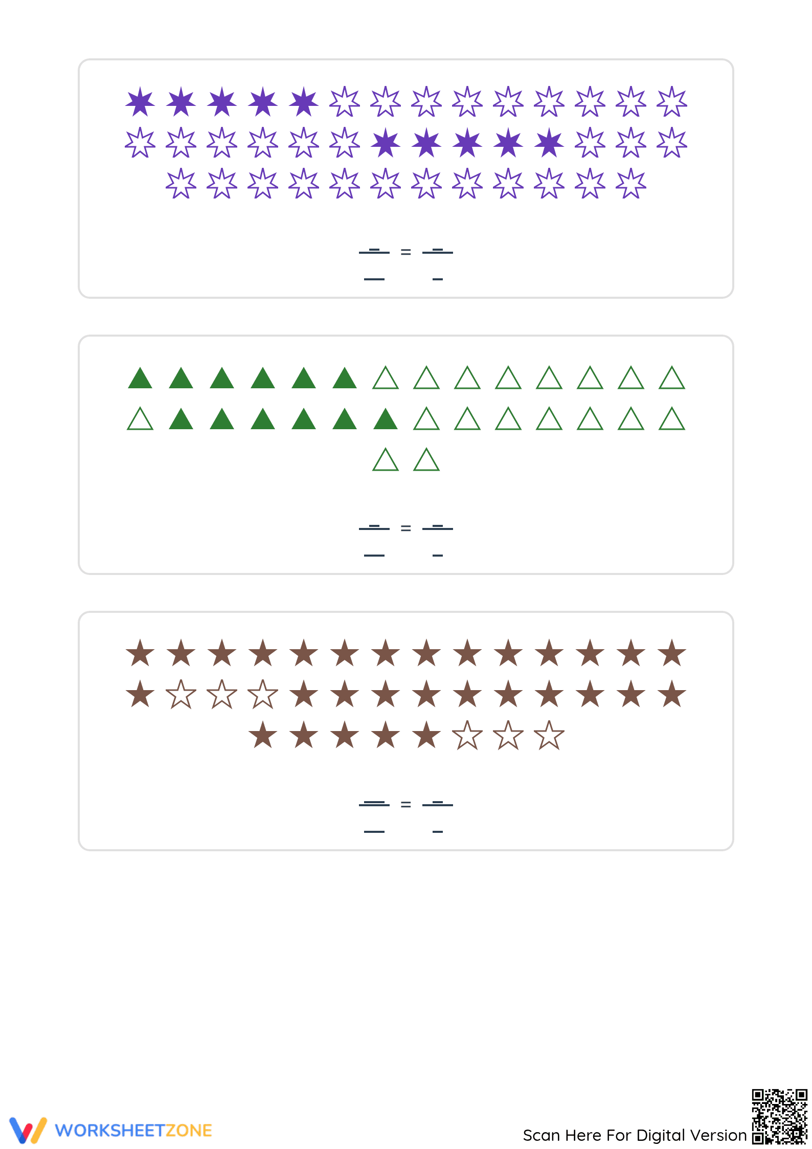 Essential Modeling Fractions with Groups of Shapes Worksheet - Page 3