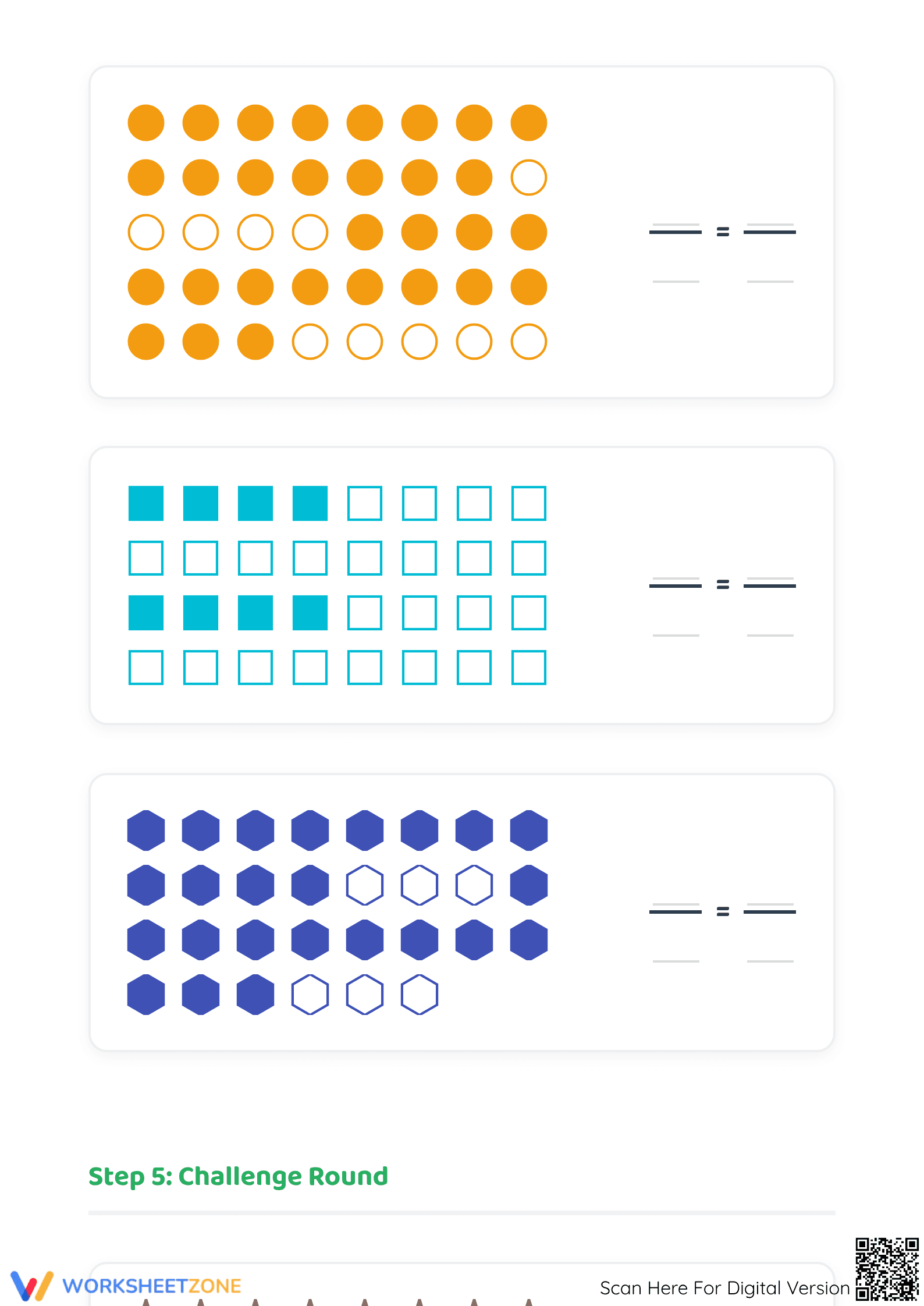Printable Modeling Fractions with Groups of Shapes Worksheet - Page 4