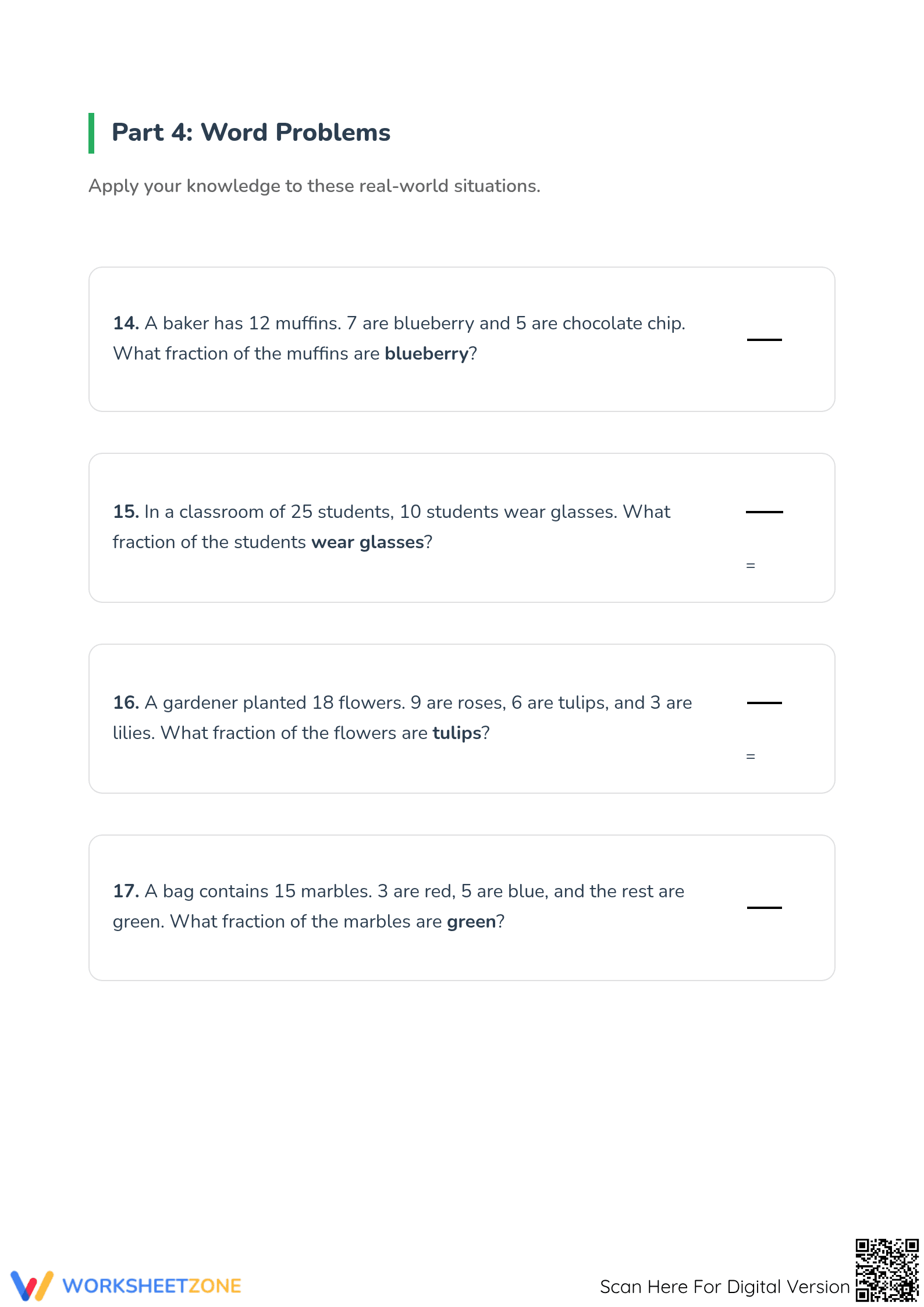 Printable Modeling Fractions of a Group Worksheet | Grade 3 - Page 3