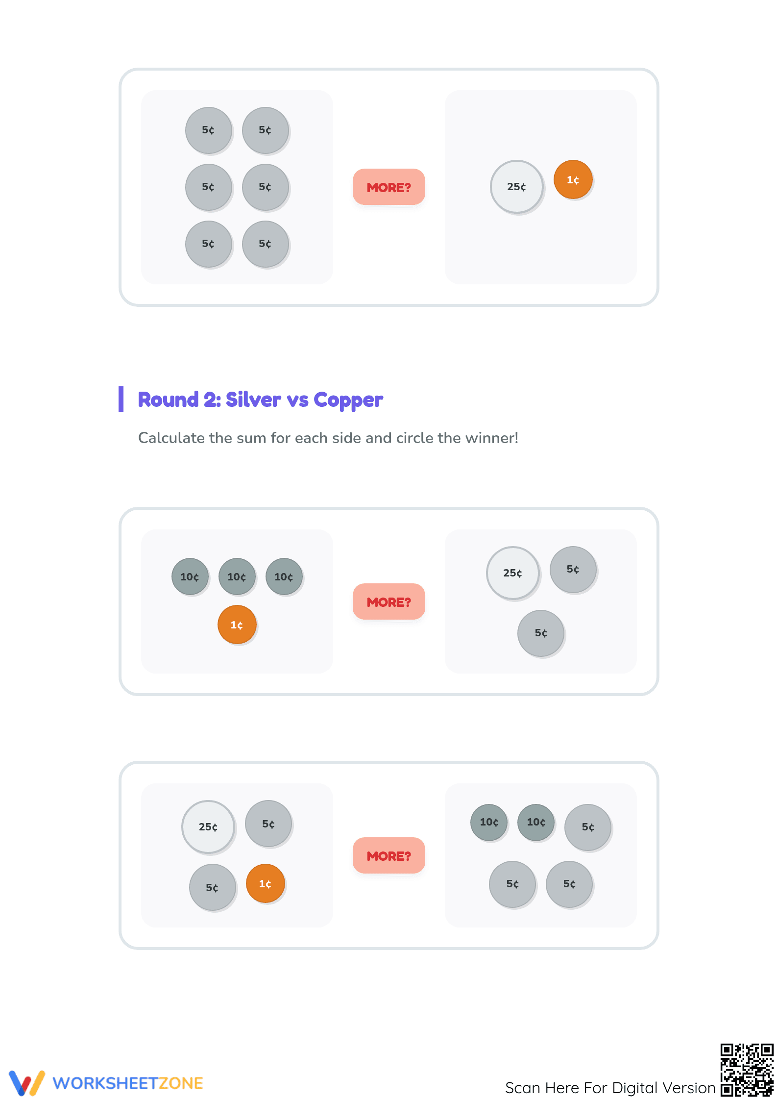 Printable Money Comparison Worksheet | Grade 2 Math - Page 2