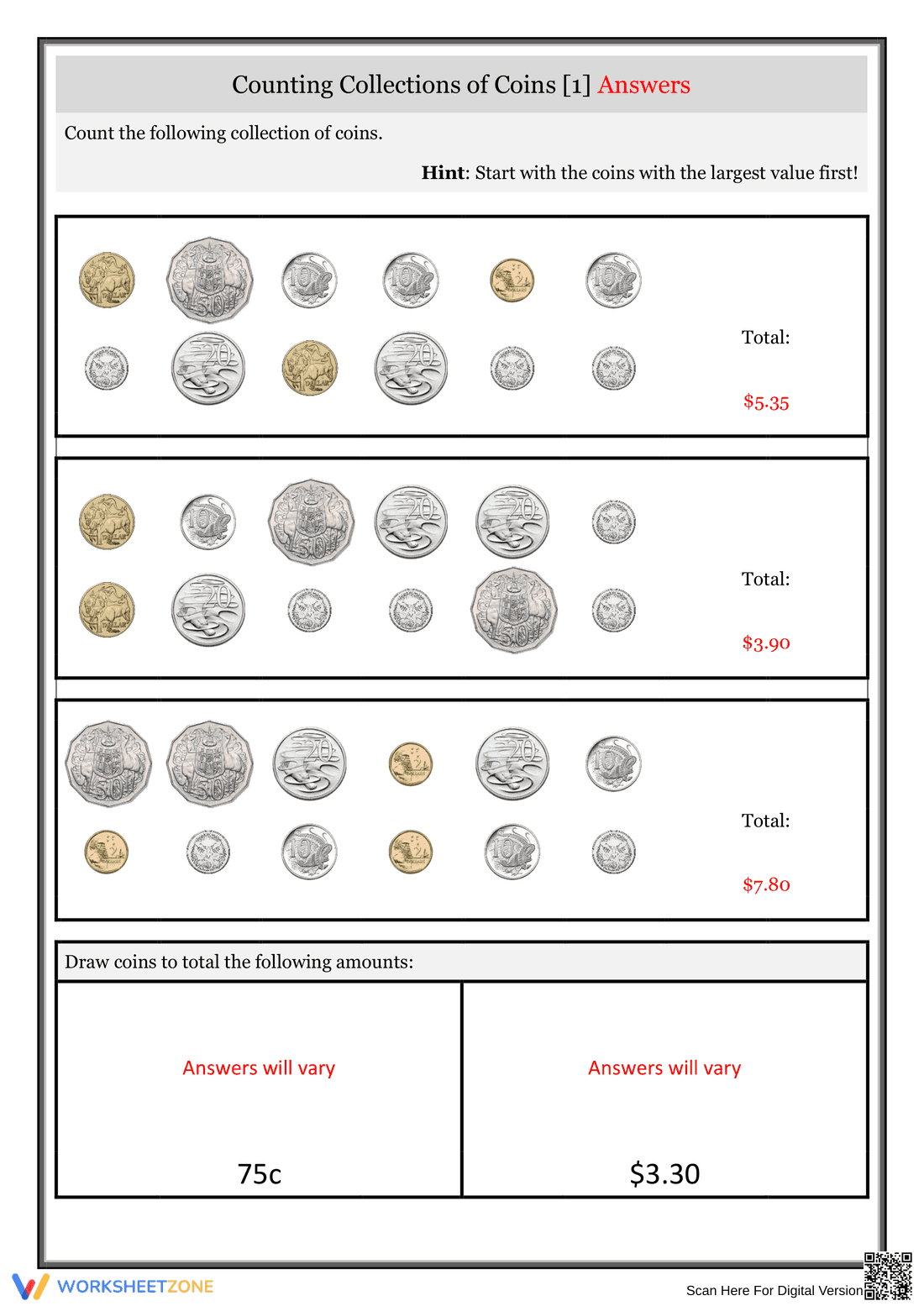 Practice Counting Collections of Coins - Page 2