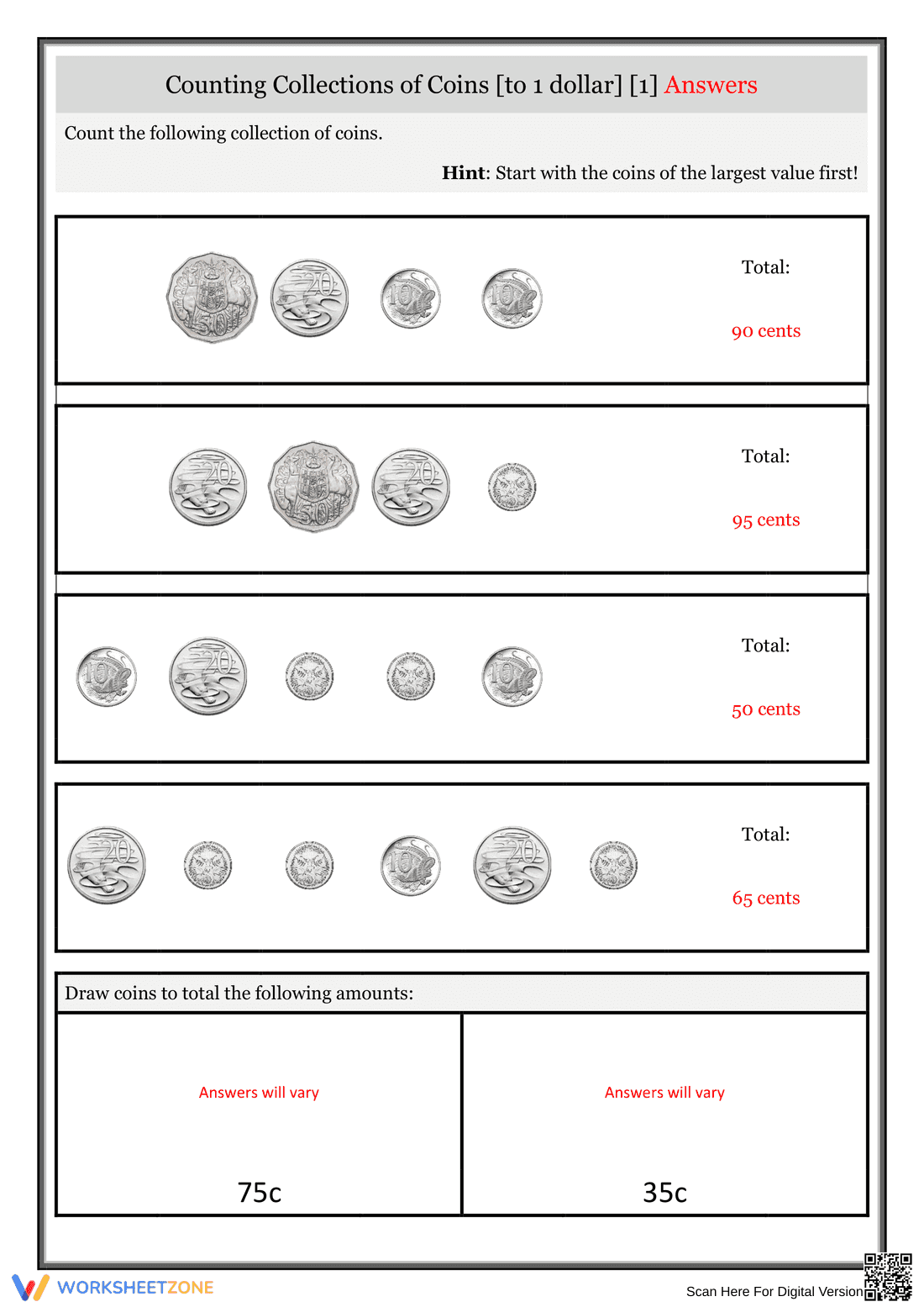 Counting Coins Practice for Math - Page 2