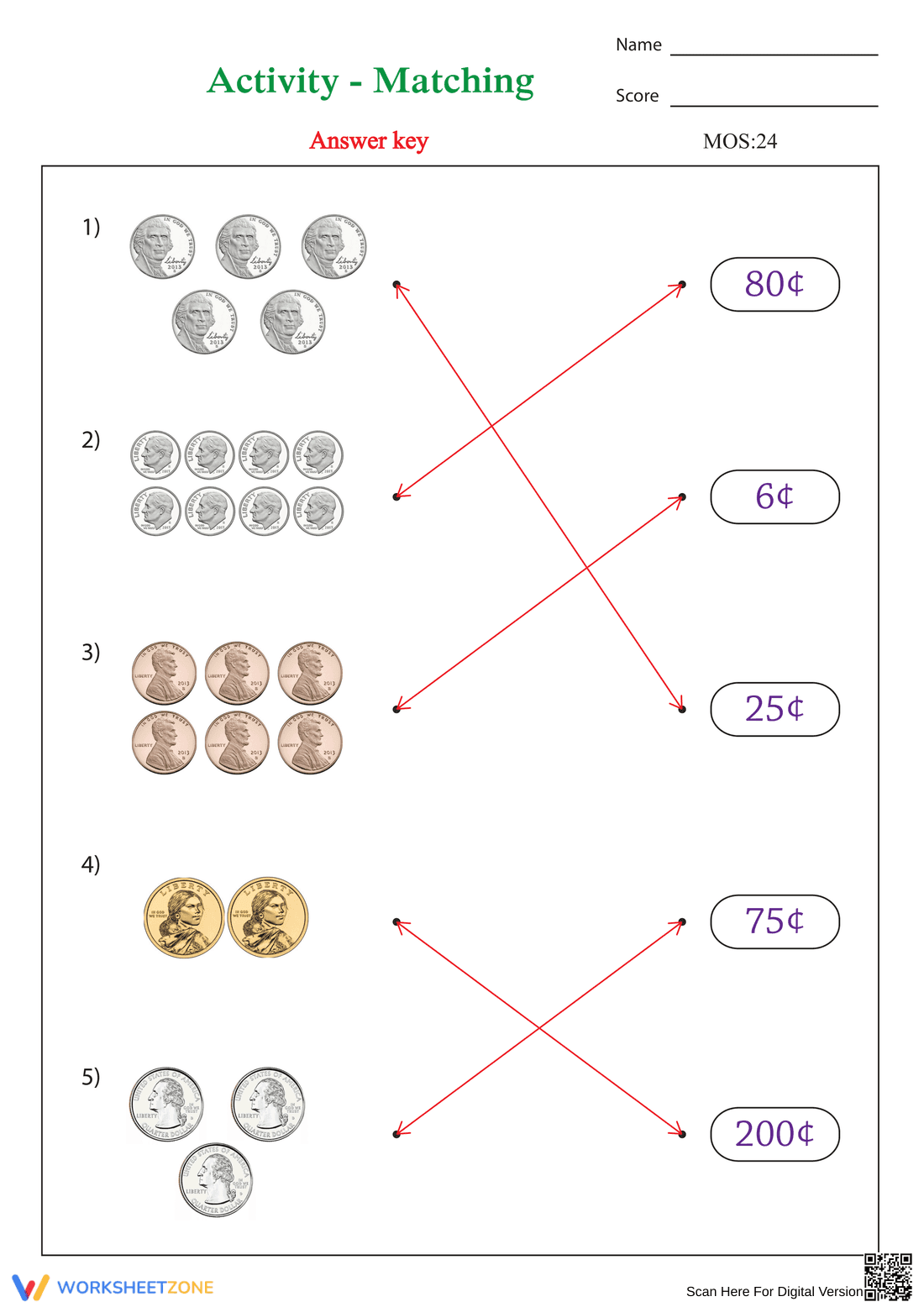 Money Matching Worksheet – Coin Value Practice - Page 2