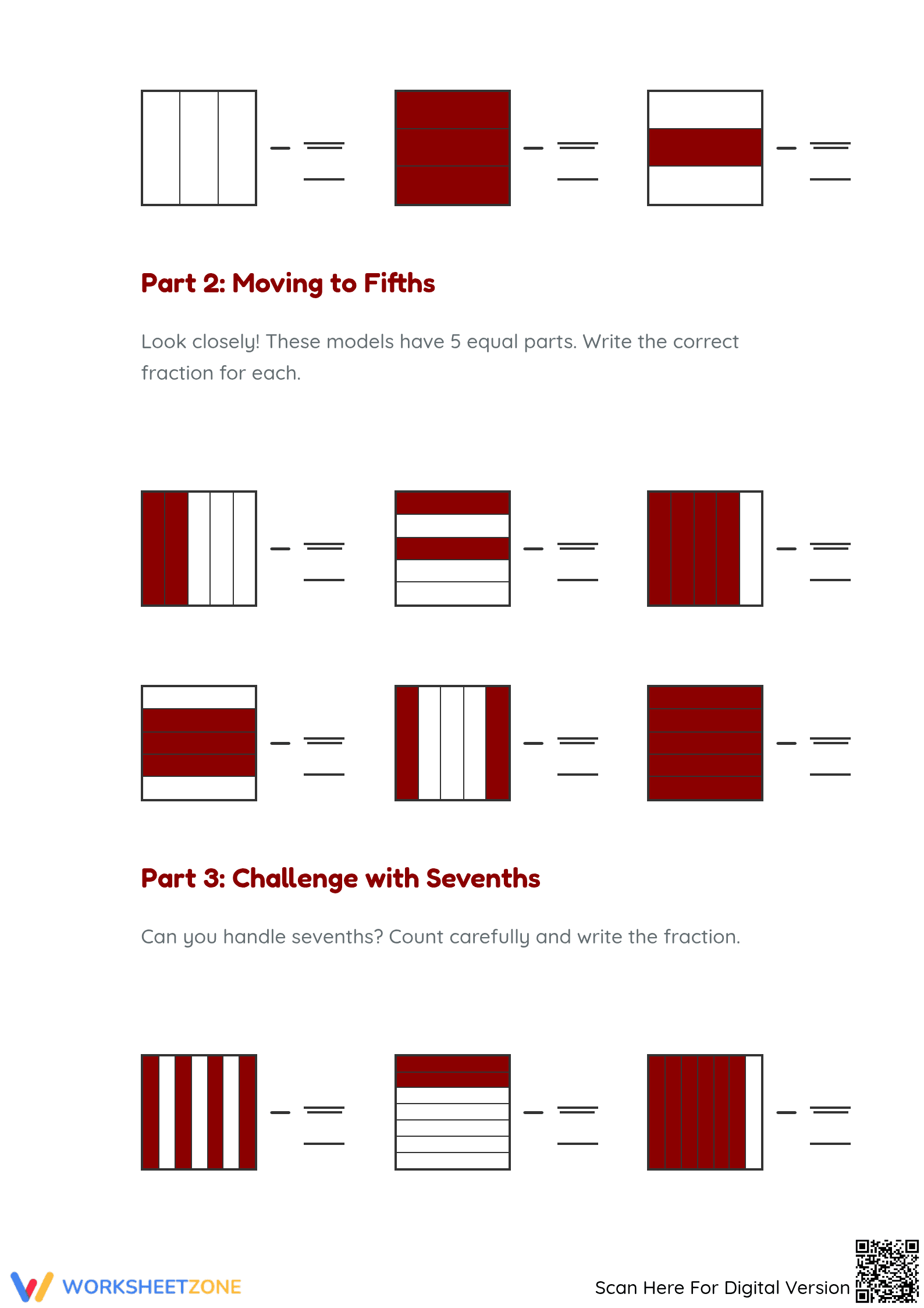 Modeling Fractions Worksheet | Printable Grade 3 Math - Page 2