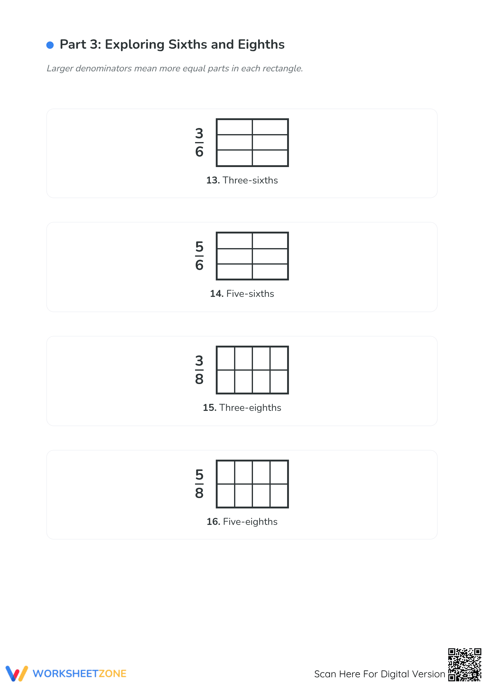 Essential Grade 3 Worksheet: Modeling Fractions with Rectangles - Page 4