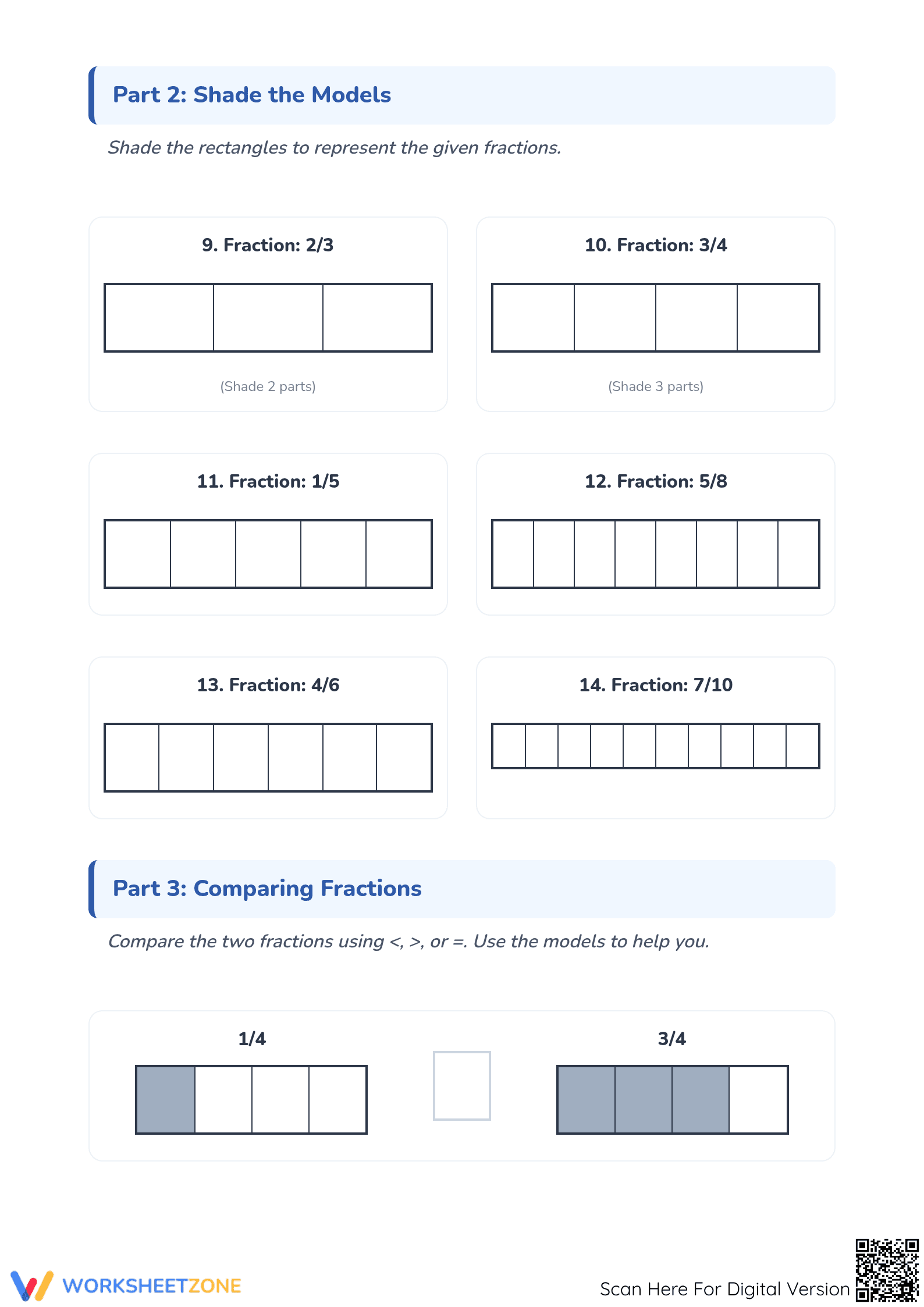 Modeling Fractions with Rectangles — Essential Grade 3 Worksheet - Page 2