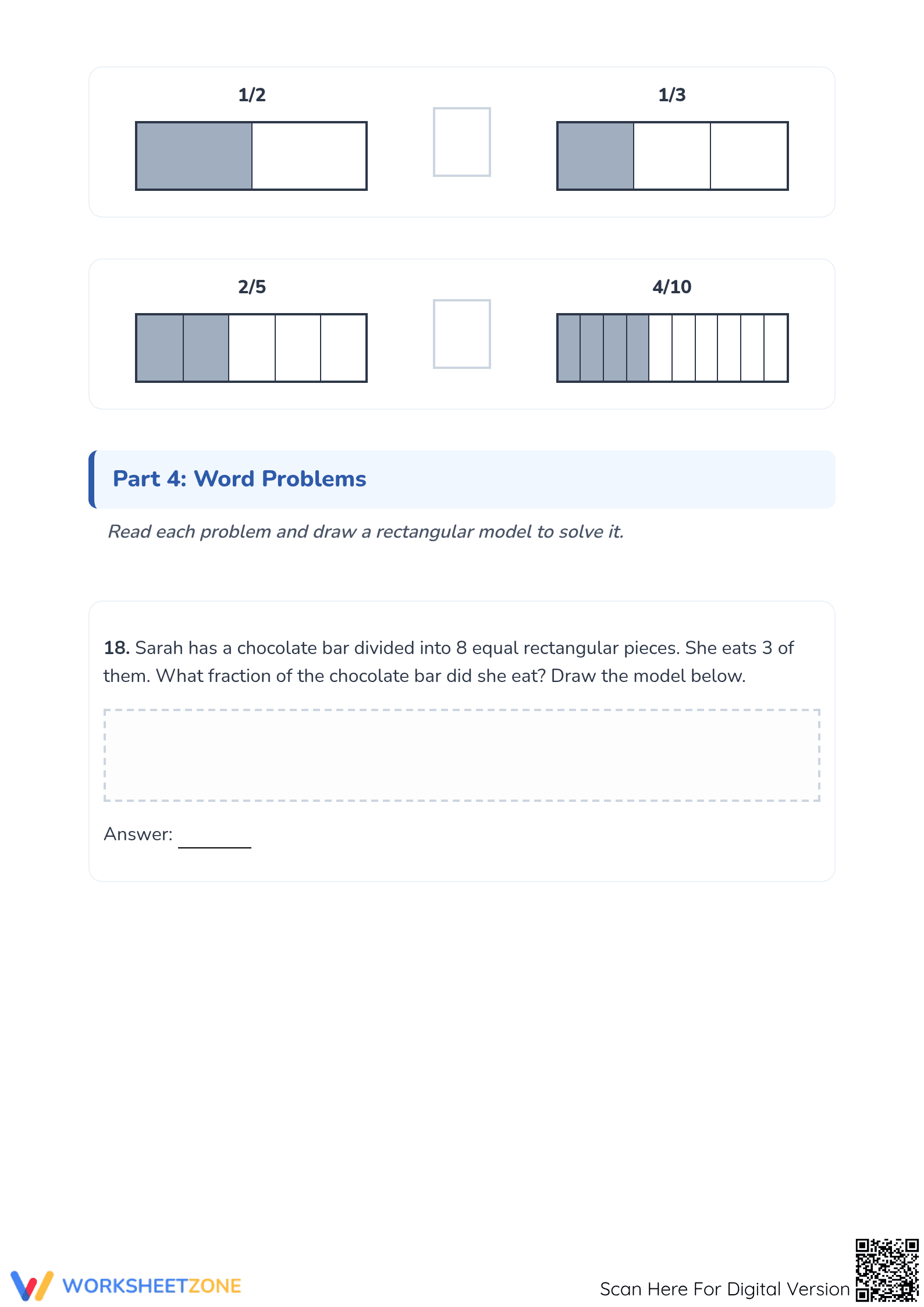 Modeling Fractions with Rectangles — Essential Grade 3 Worksheet - Page 3