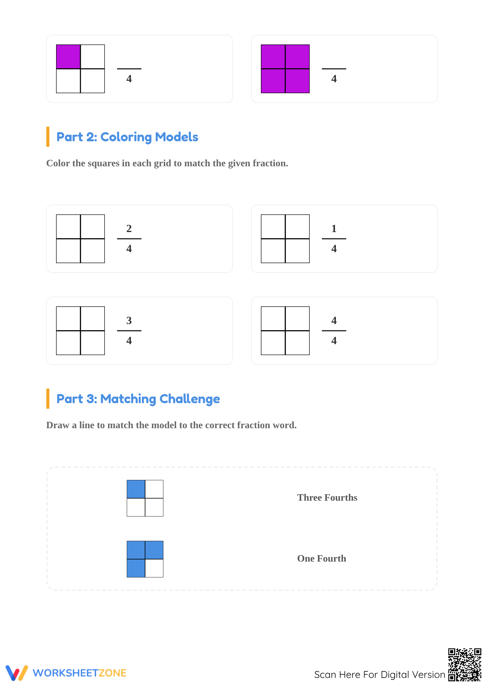 Printable Grade 3 Modeling Fractions with Rectangles - Page 2