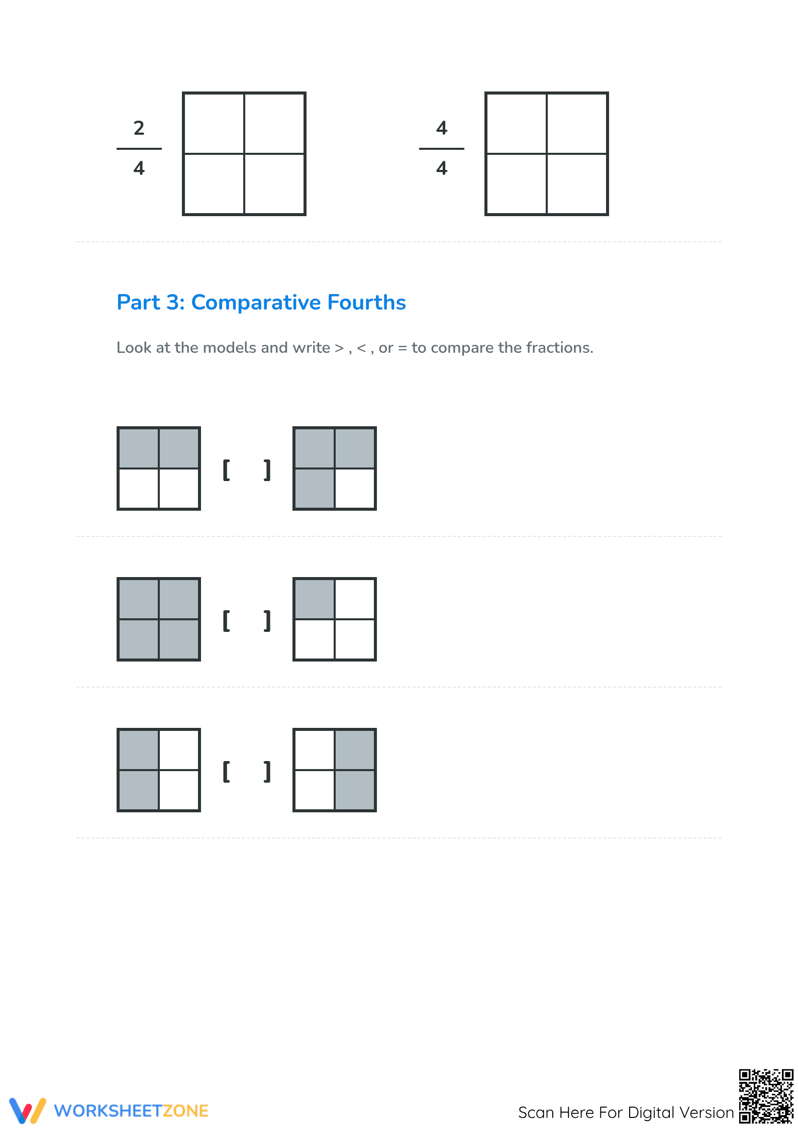 Printable Grade 3 Fraction Modeling Worksheet: Fourths - Page 4