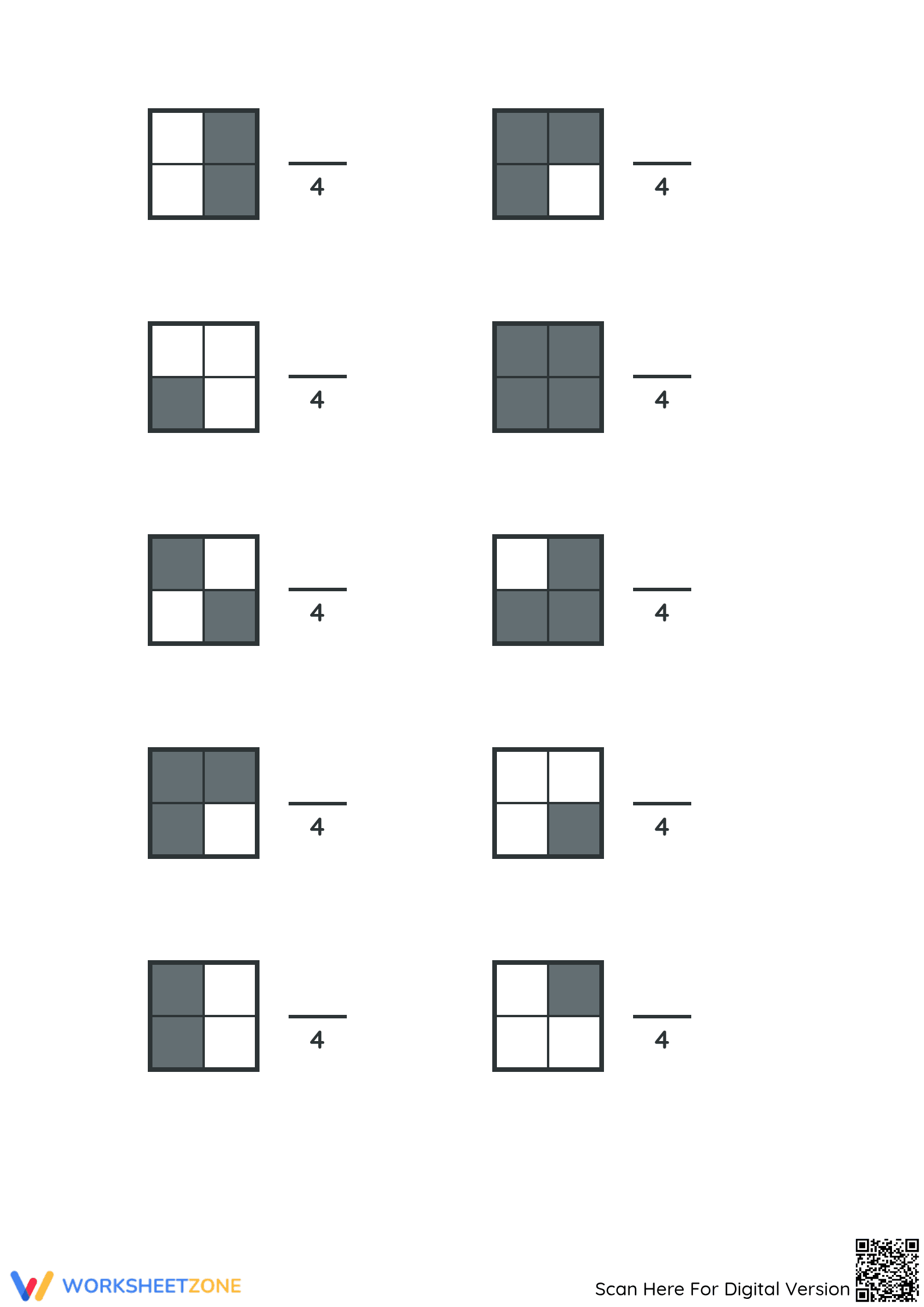 Printable Grade 3 Modeling Fourths Math Worksheet - Page 2
