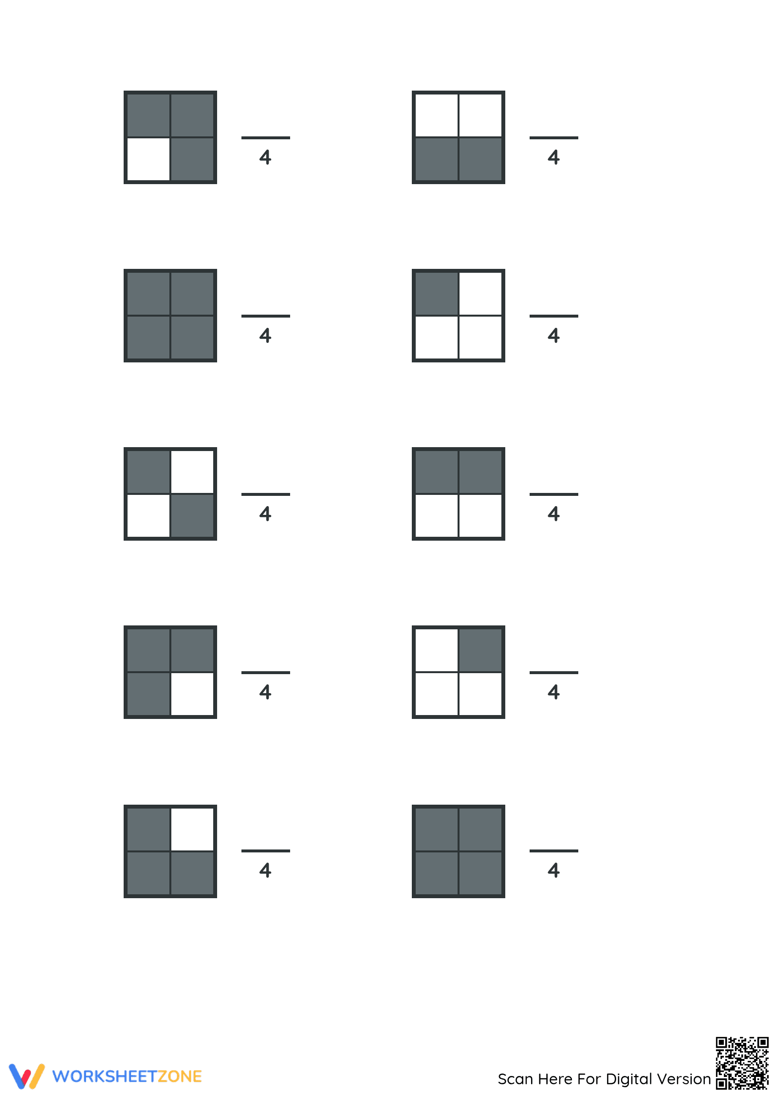 Printable Grade 3 Modeling Fourths Math Worksheet - Page 3