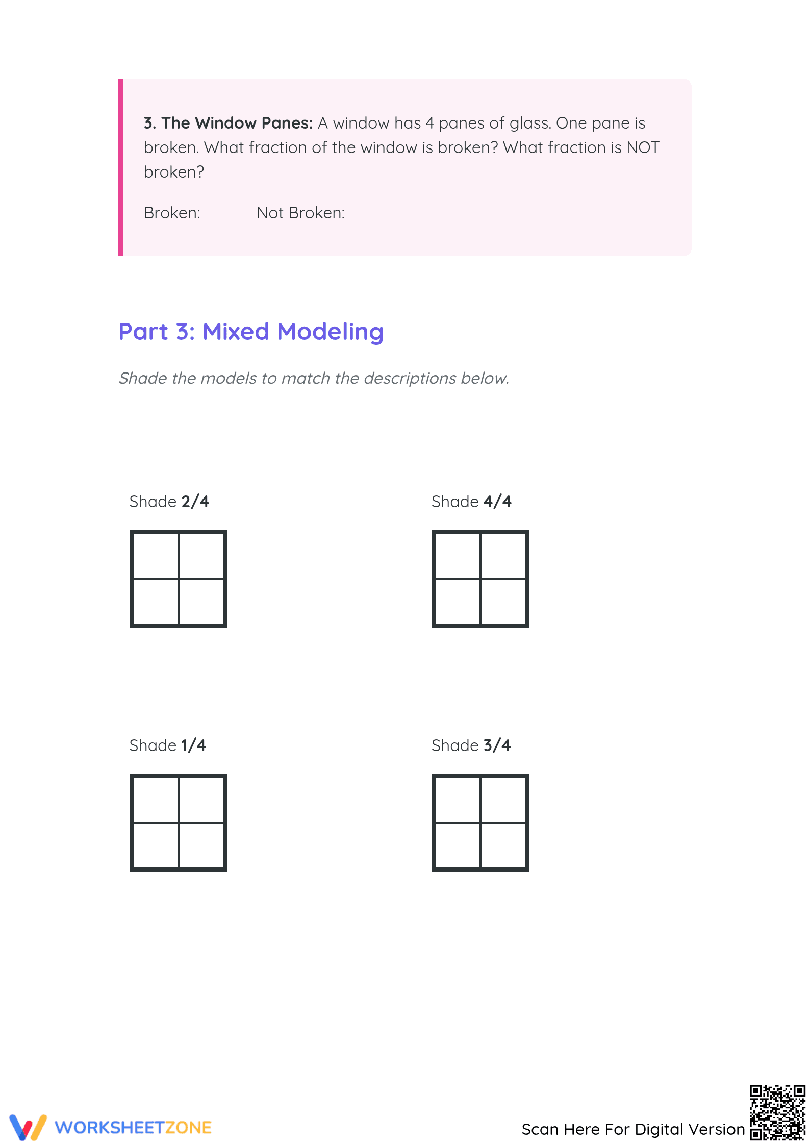 Printable Grade 3 Modeling Fourths Math Worksheet - Page 5