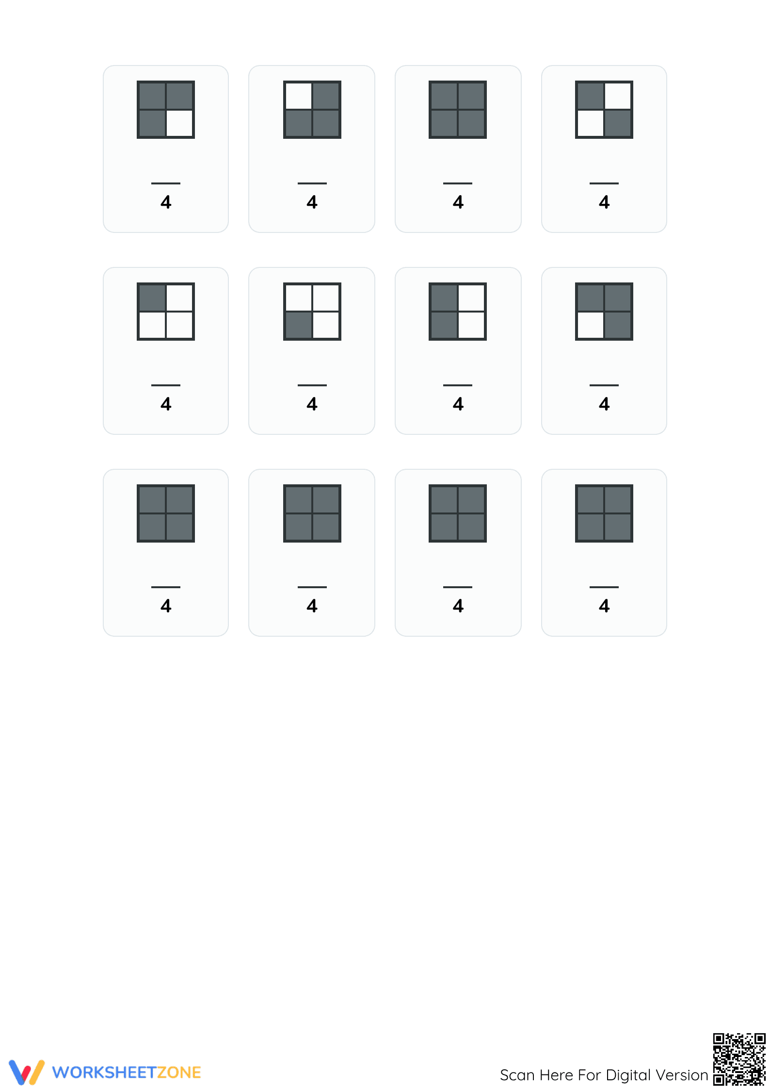 Modeling Fractions (Fourths) — Grade 3 Essential Worksheet - Page 2