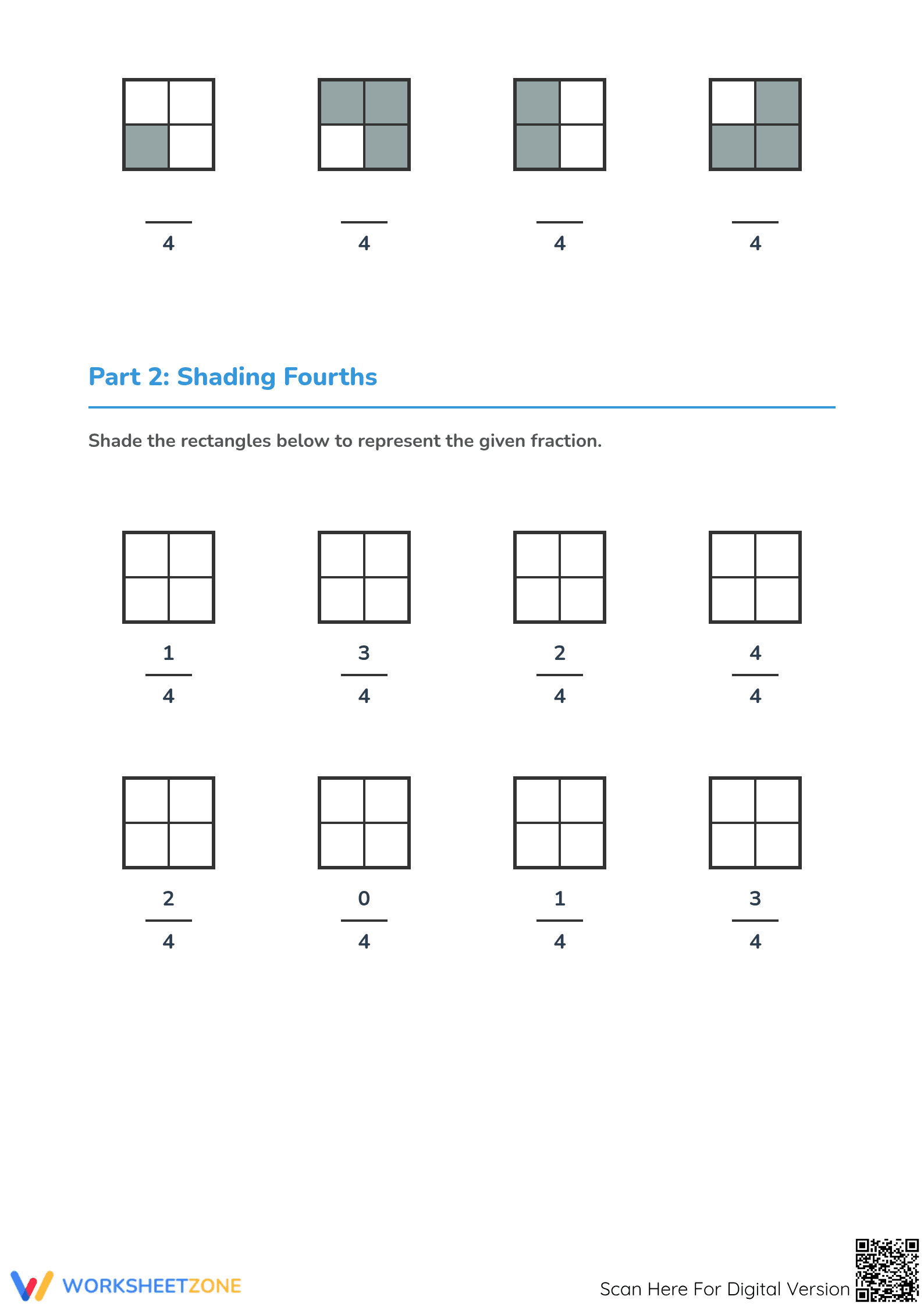Printable Modeling Fourths Worksheet | Grade 3 Math - Page 2