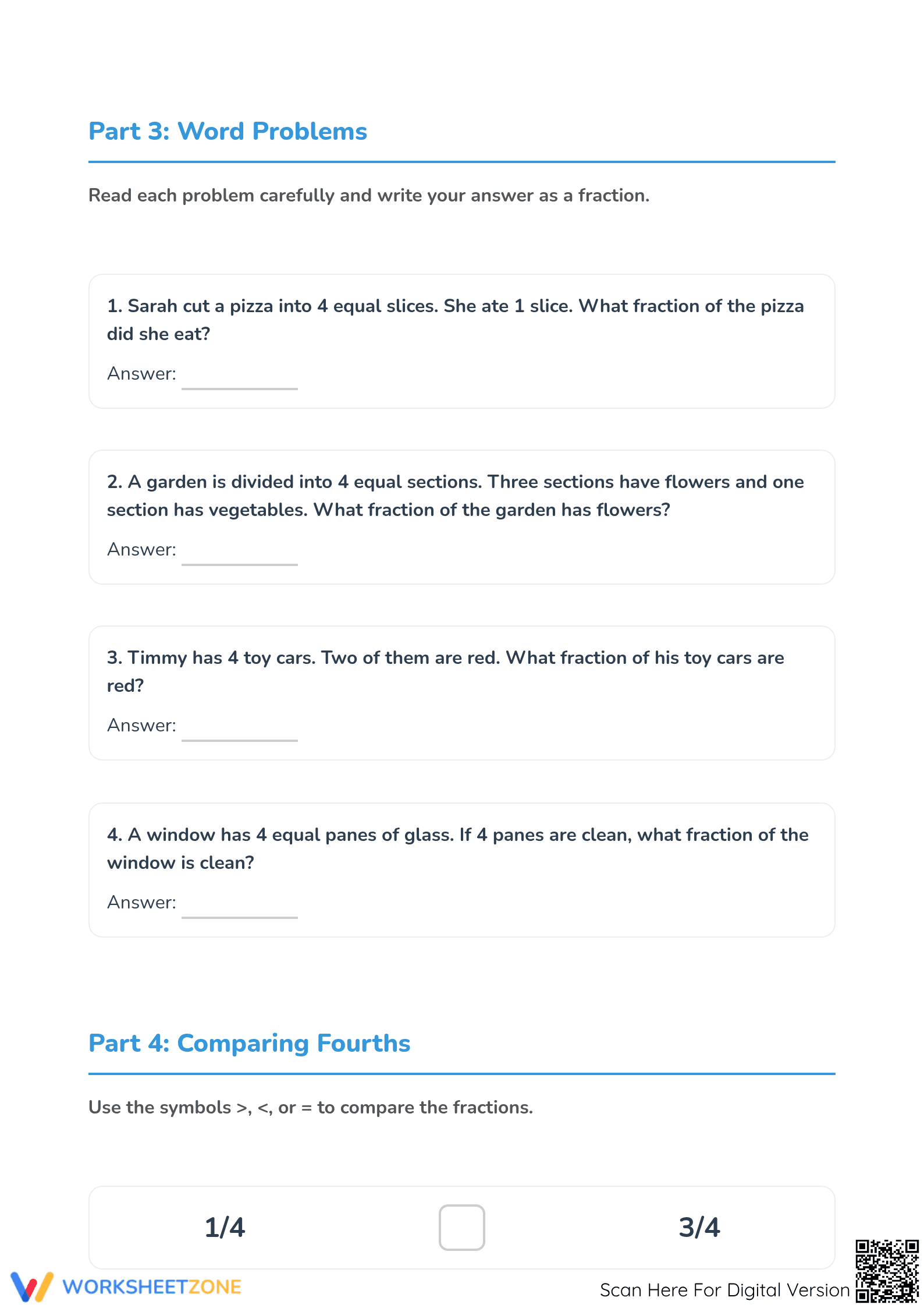 Printable Modeling Fourths Worksheet | Grade 3 Math - Page 3
