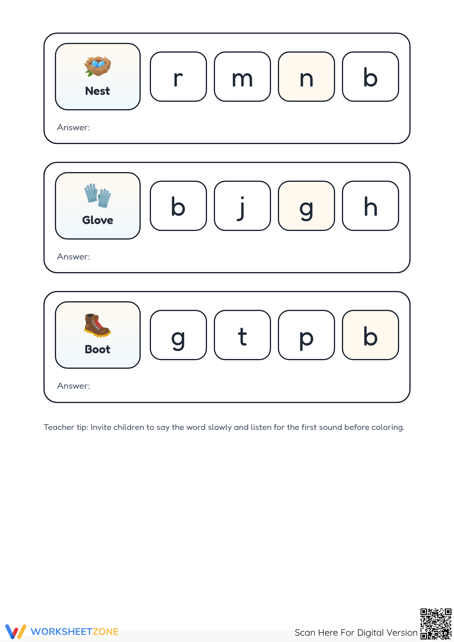Printable Beginning Sounds Worksheet | Kindergarten Phonics - Page 2