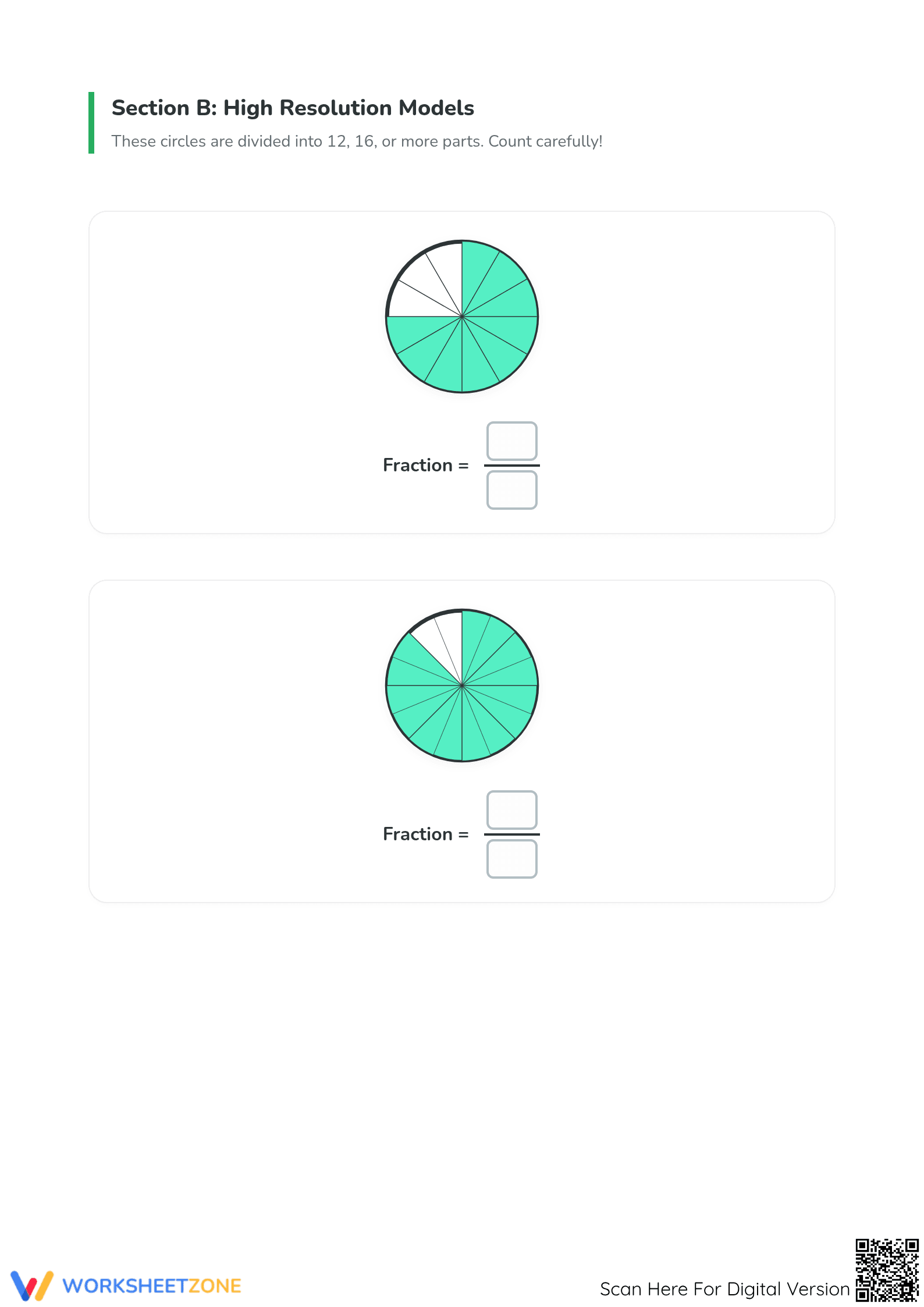 Printable Advanced Modeling Fractions with Circles Worksheet - Page 2