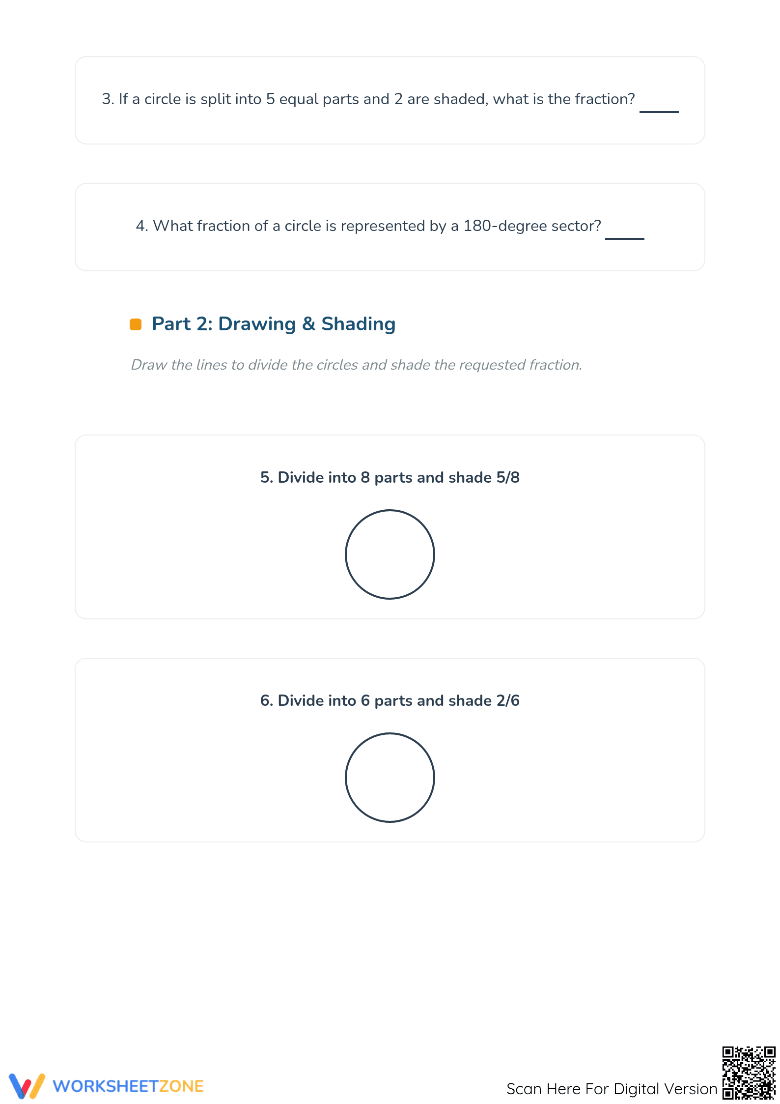 Printable Fractions with Circles Worksheet | Grades 3-5 - Page 2