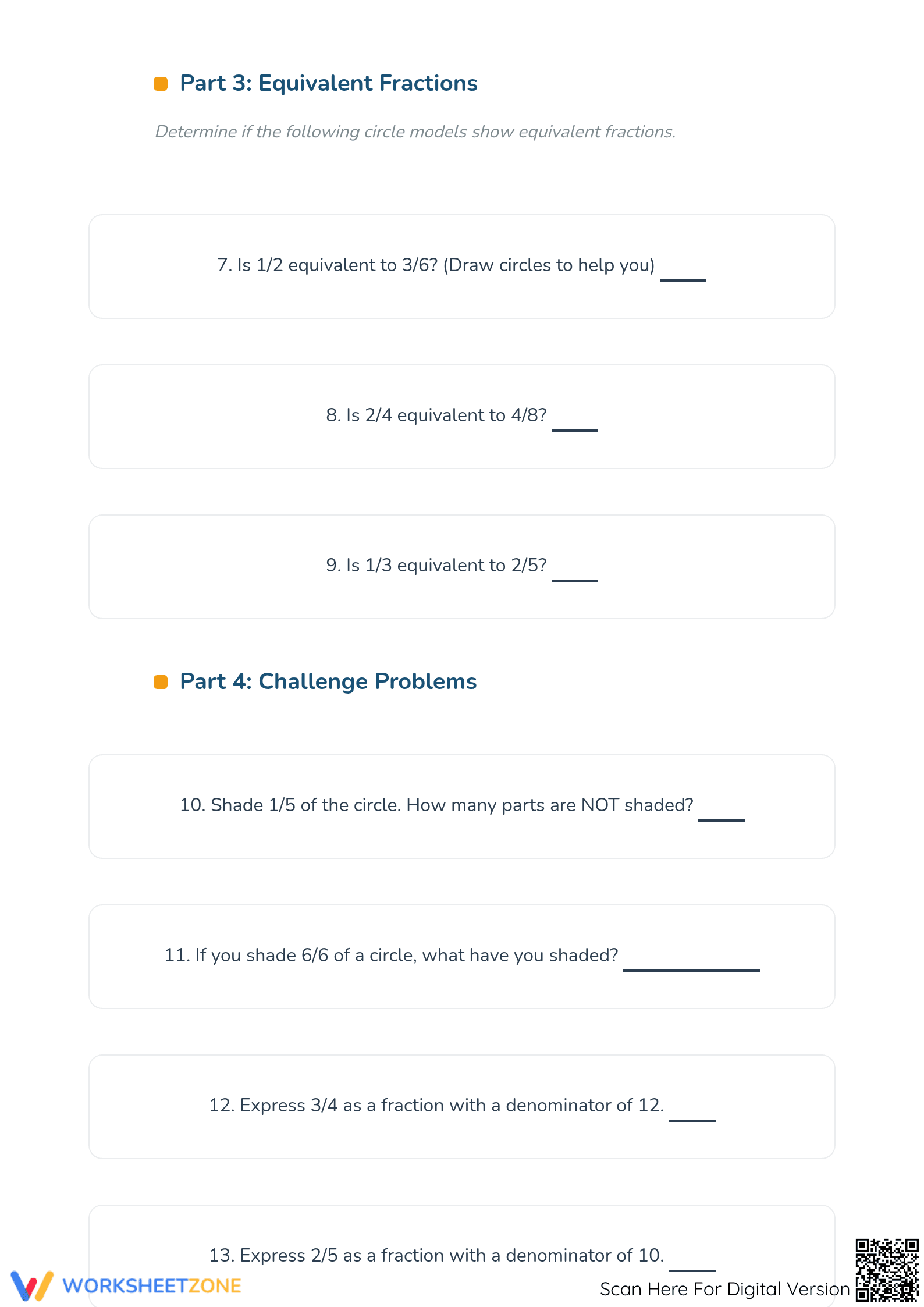 Printable Fractions with Circles Worksheet | Grades 3-5 - Page 3
