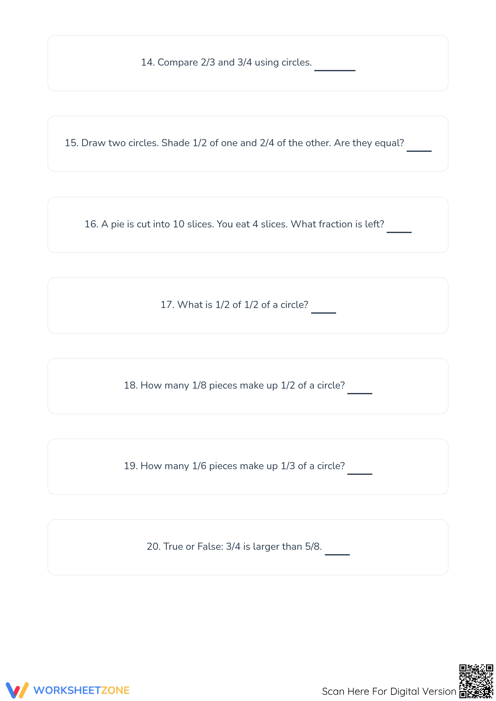 Printable Fractions with Circles Worksheet | Grades 3-5 - Page 4