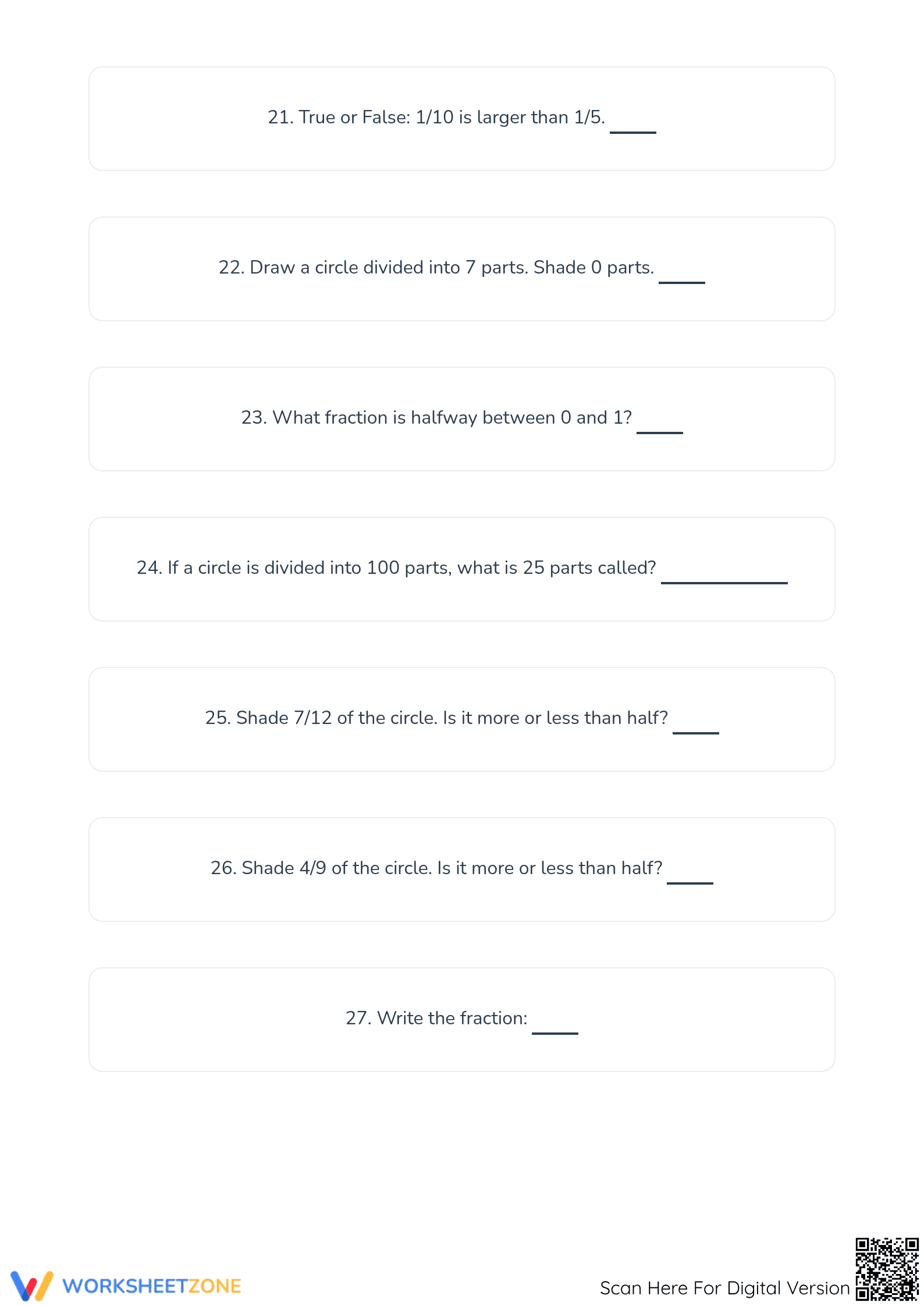 Printable Fractions with Circles Worksheet | Grades 3-5 - Page 5