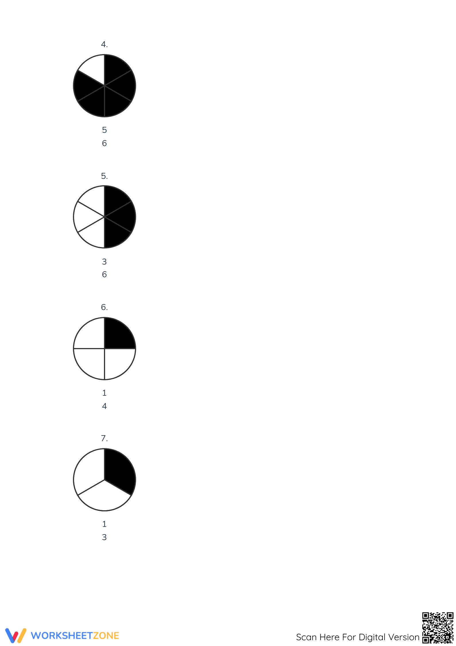 Printable Worksheet: Modeling Fractions with Circles (Grade 3) - Page 2