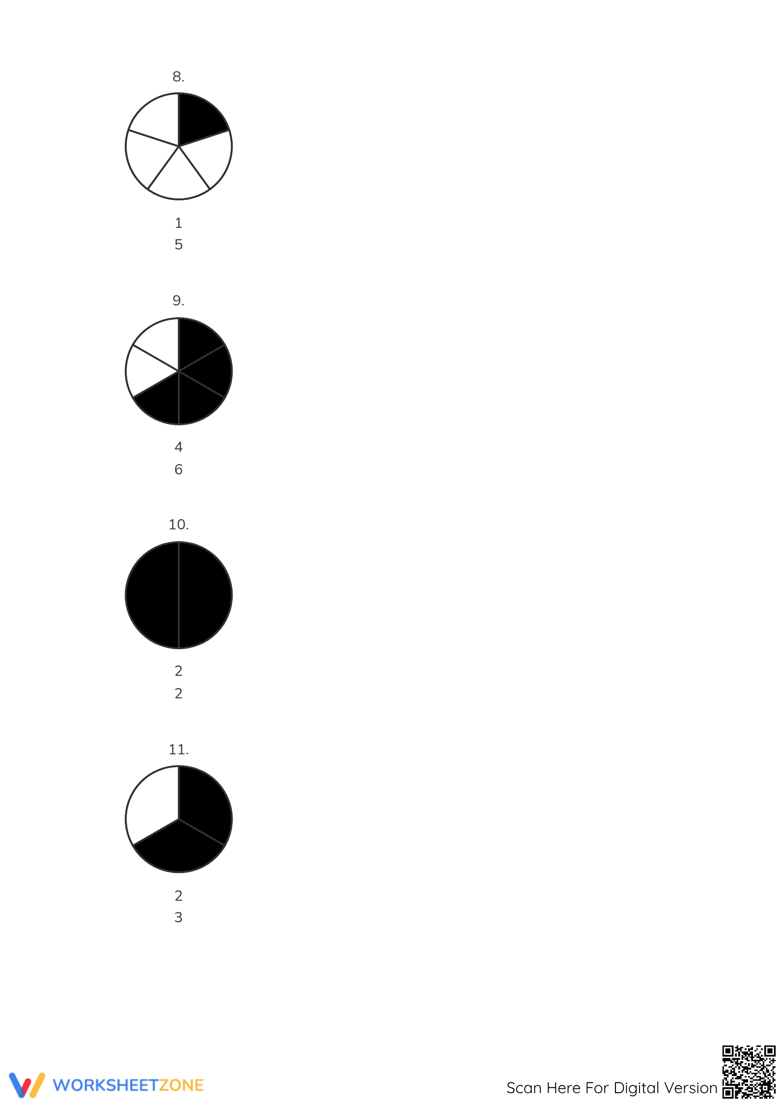 Printable Worksheet: Modeling Fractions with Circles (Grade 3) - Page 3