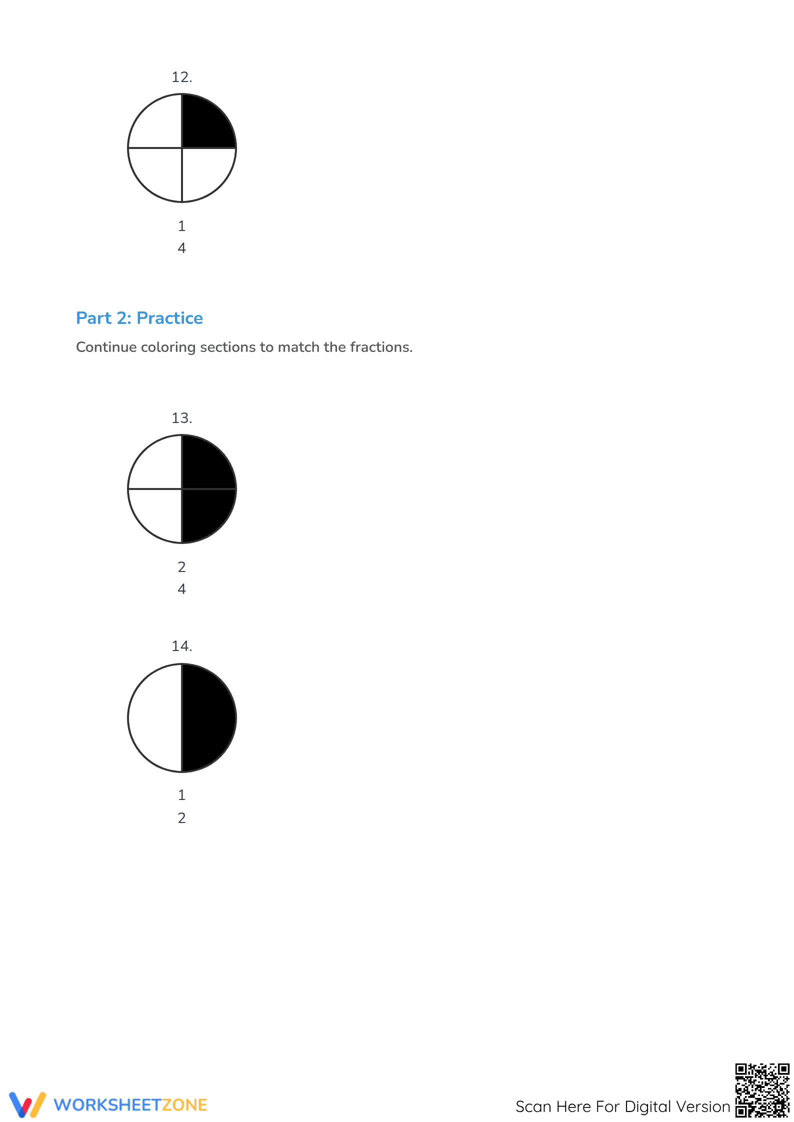 Printable Worksheet: Modeling Fractions with Circles (Grade 3) - Page 4