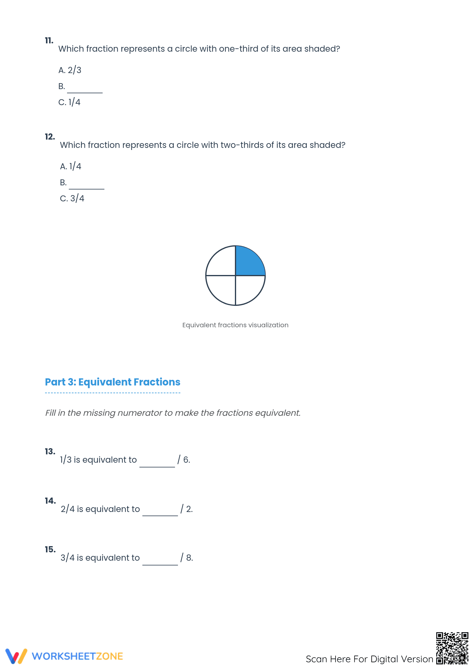 Essential Modeling Fractions with Circles Worksheet - Page 3