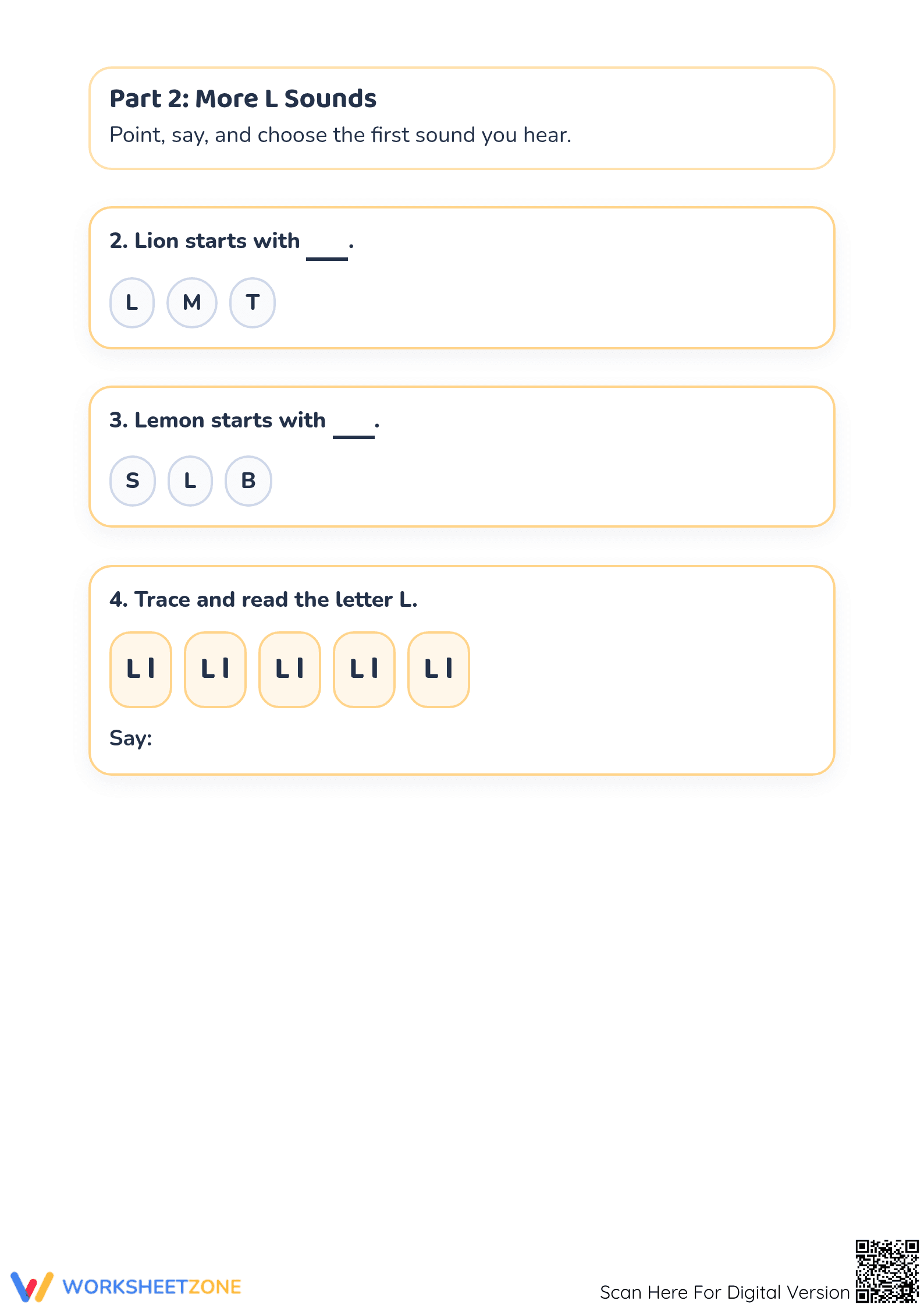 Printable Letter L Beginning Sounds Worksheet | Grade K - Page 3