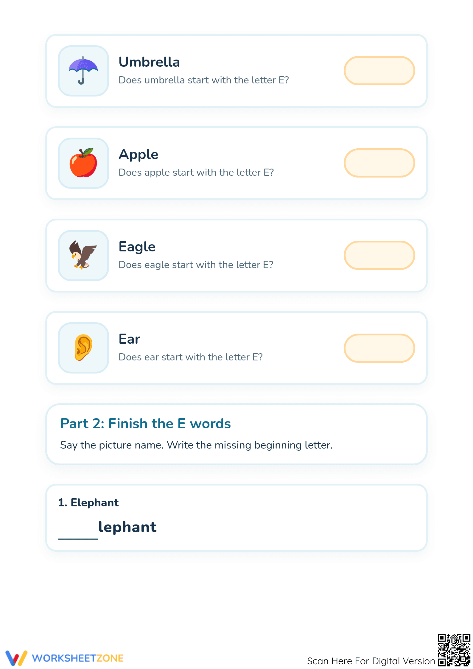 Essential Beginning Vowels Letter E Worksheet K-1 Phonics - Page 2