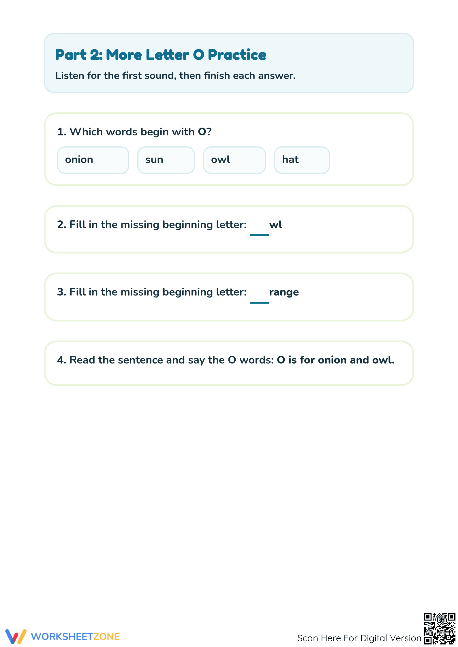 Printable Beginning Vowels Letter O Worksheet | Grade K - Page 3