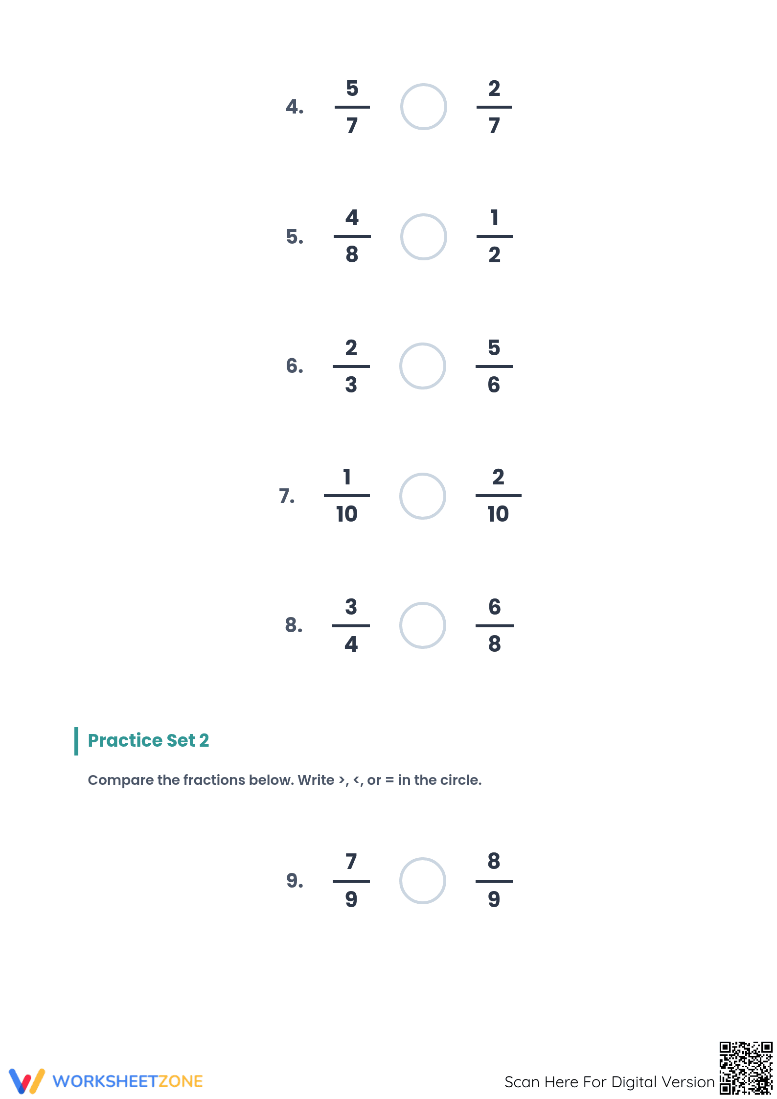 Printable Comparing Simple Fractions | Grade 4 Aligned - Page 2
