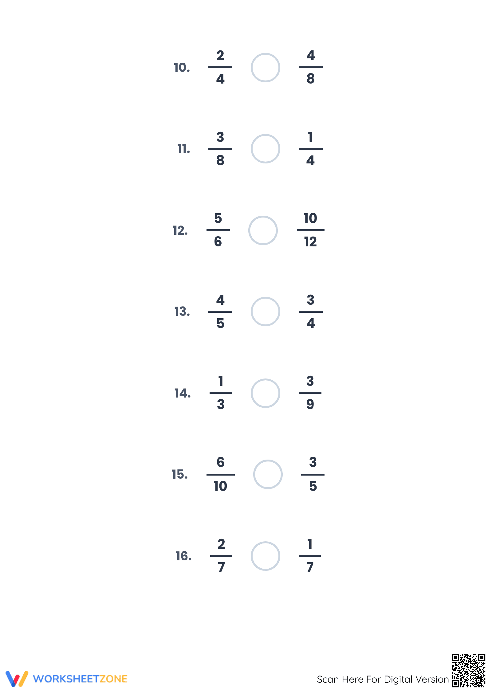 Printable Comparing Simple Fractions | Grade 4 Aligned - Page 3