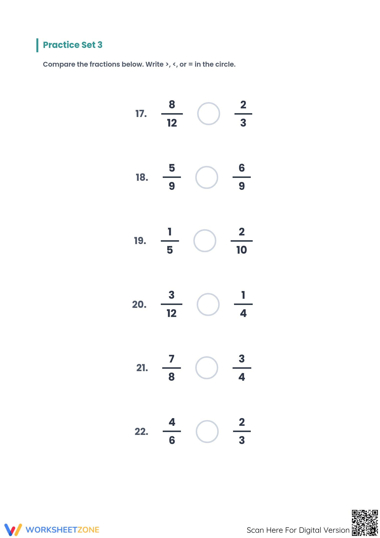 Printable Comparing Simple Fractions | Grade 4 Aligned - Page 4